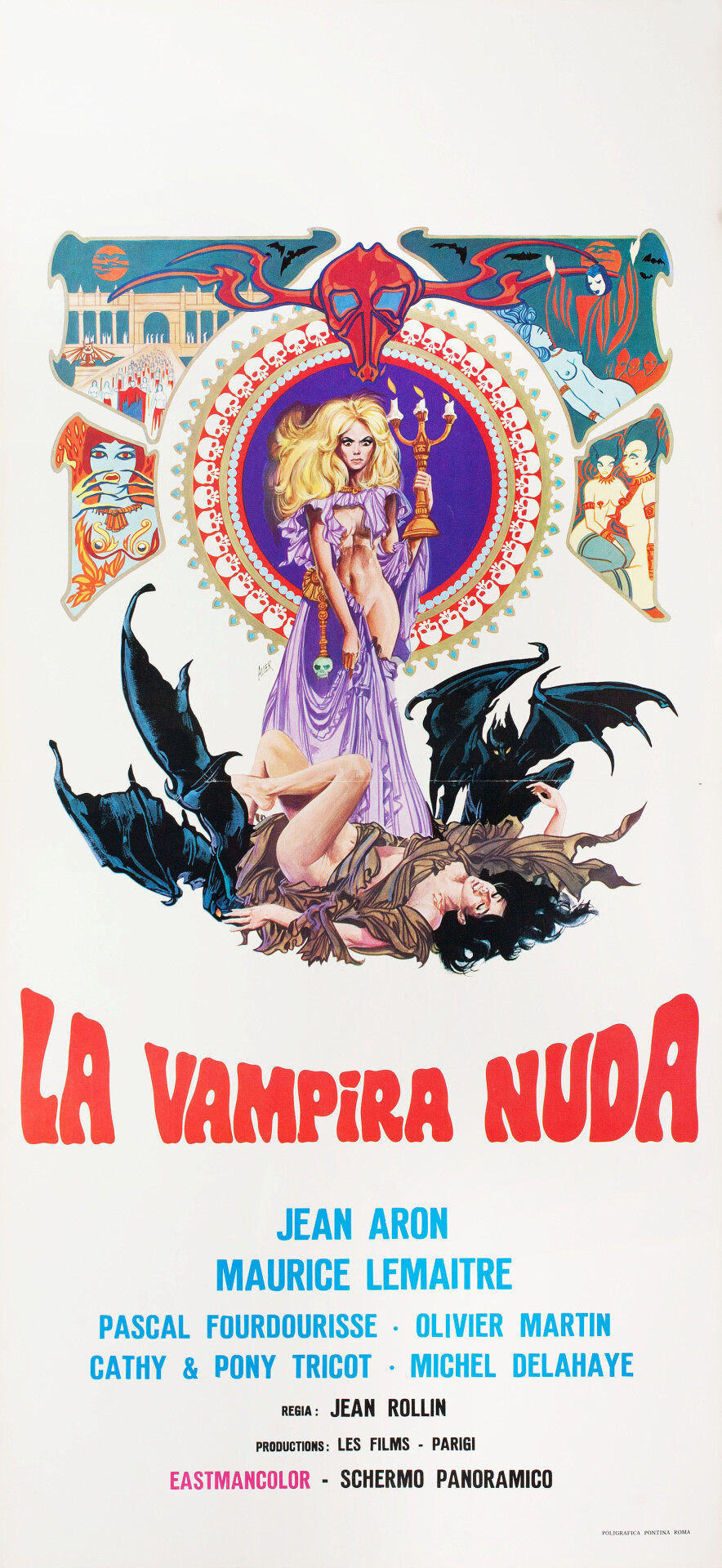 Обнаженный вампир (The Nude Vampire, 1970), режиссёр Жан Роллен, итальянский постер к фильму, автор Аллер (ужасы, 1970 год)
