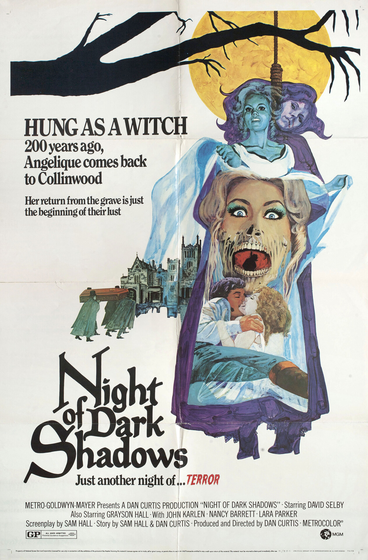 Ночь мрачных теней (Night of Dark Shadows, 1971), режиссёр Дэн Кертис, американский постер к фильму (ужасы, 1971 год)