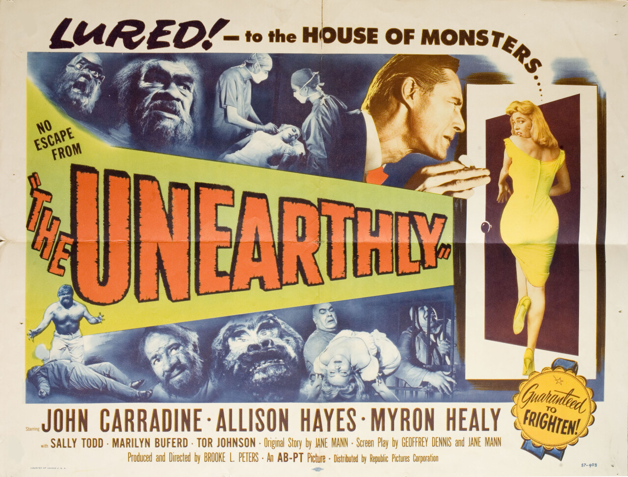 Неземное (The Unearthly, 1957), режиссёр Борис Петров, американский постер к фильму (ужасы, 1957 год)