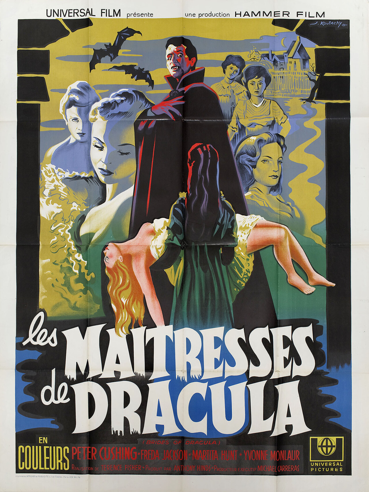 Невесты Дракулы (The Brides of Dracula, 1960), режиссёр Теренс Фишер, французский постер к фильму, автор Джозеф Кутачи (Hummer horror, 1960 год)
