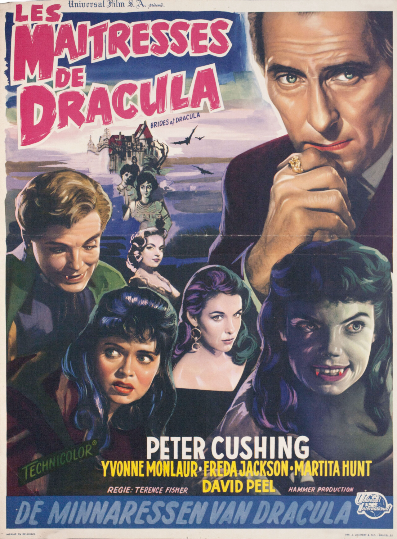 Невесты Дракулы (The Brides of Dracula, 1960), режиссёр Теренс Фишер, бельгийский постер к фильму (Hummer horror, 1960 год)