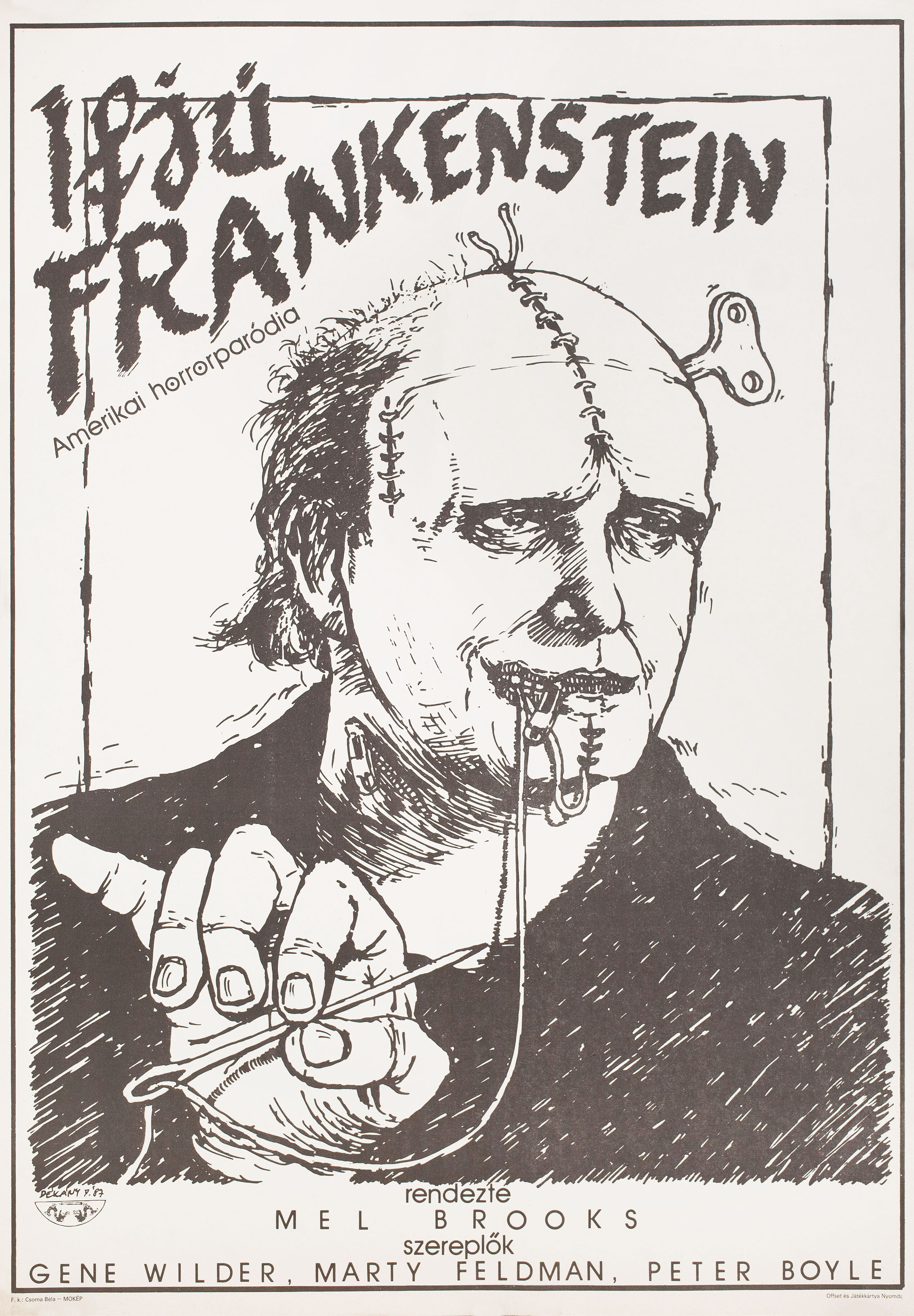Молодой Франкенштейн (Young Frankenstein, 1974), режиссёр Мэл Брукс, венгерский постер к фильму, автор Питер Декани (монстры, 1988 год)