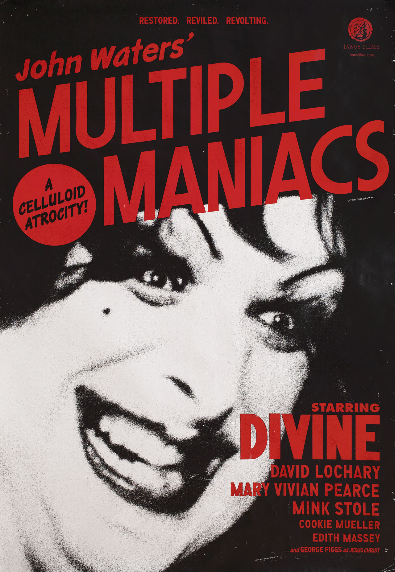 Множественные маньяки (Multiple Maniacs, 1970), режиссёр Джон Уотерс, американский постер к фильму (ужасы, 2016 год)