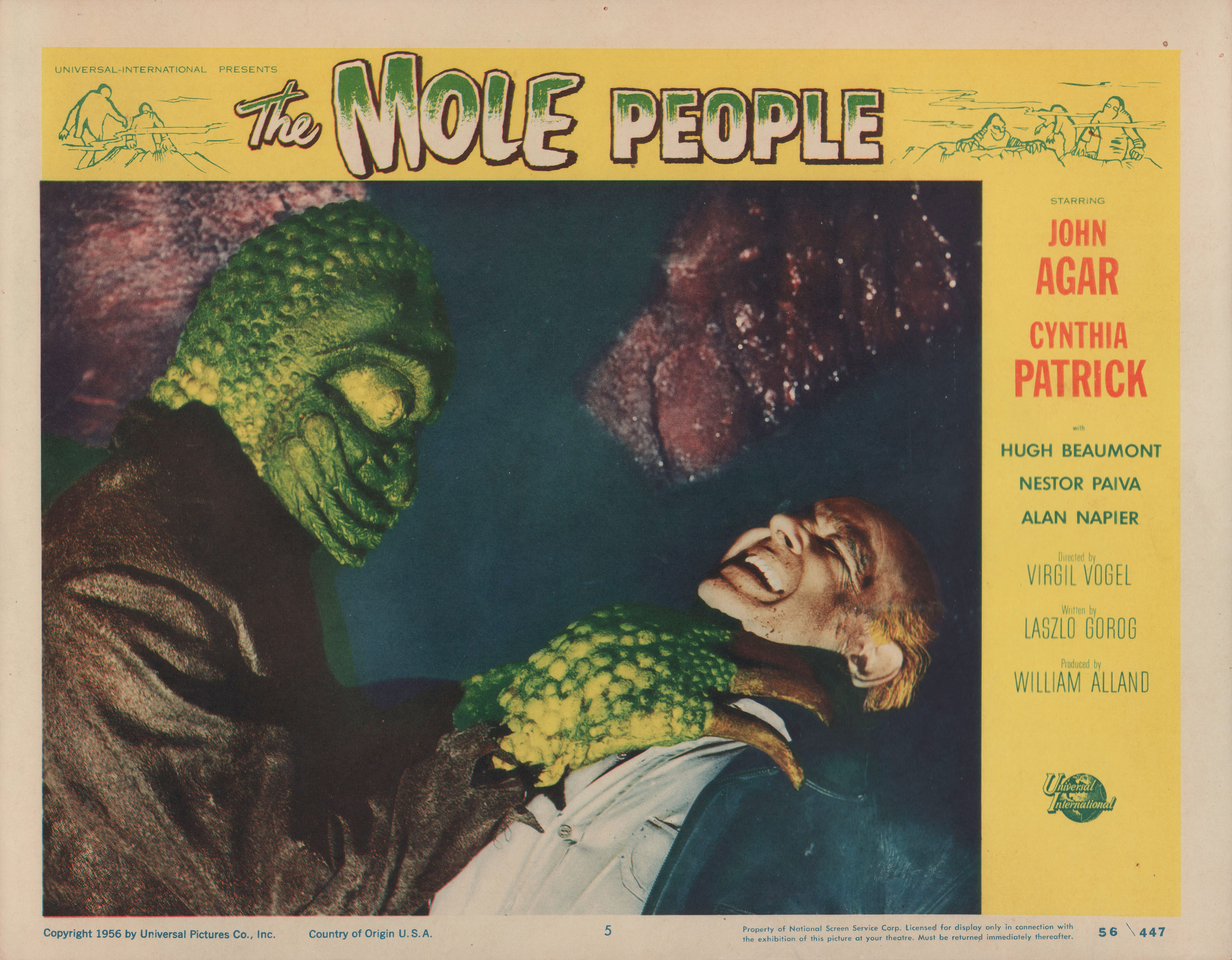 Подземное население (The Mole People, 1956), режиссёр Вирджил В. Фогель, американский постер к фильму (ужасы, 1956)