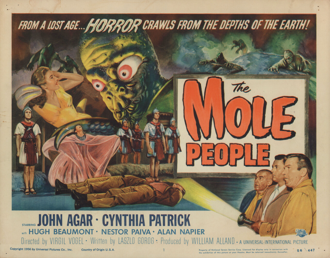 Подземное население (The Mole People, 1956), режиссёр Вирджил В. Фогель, американский постер к фильму (ужасы, 1956 год)