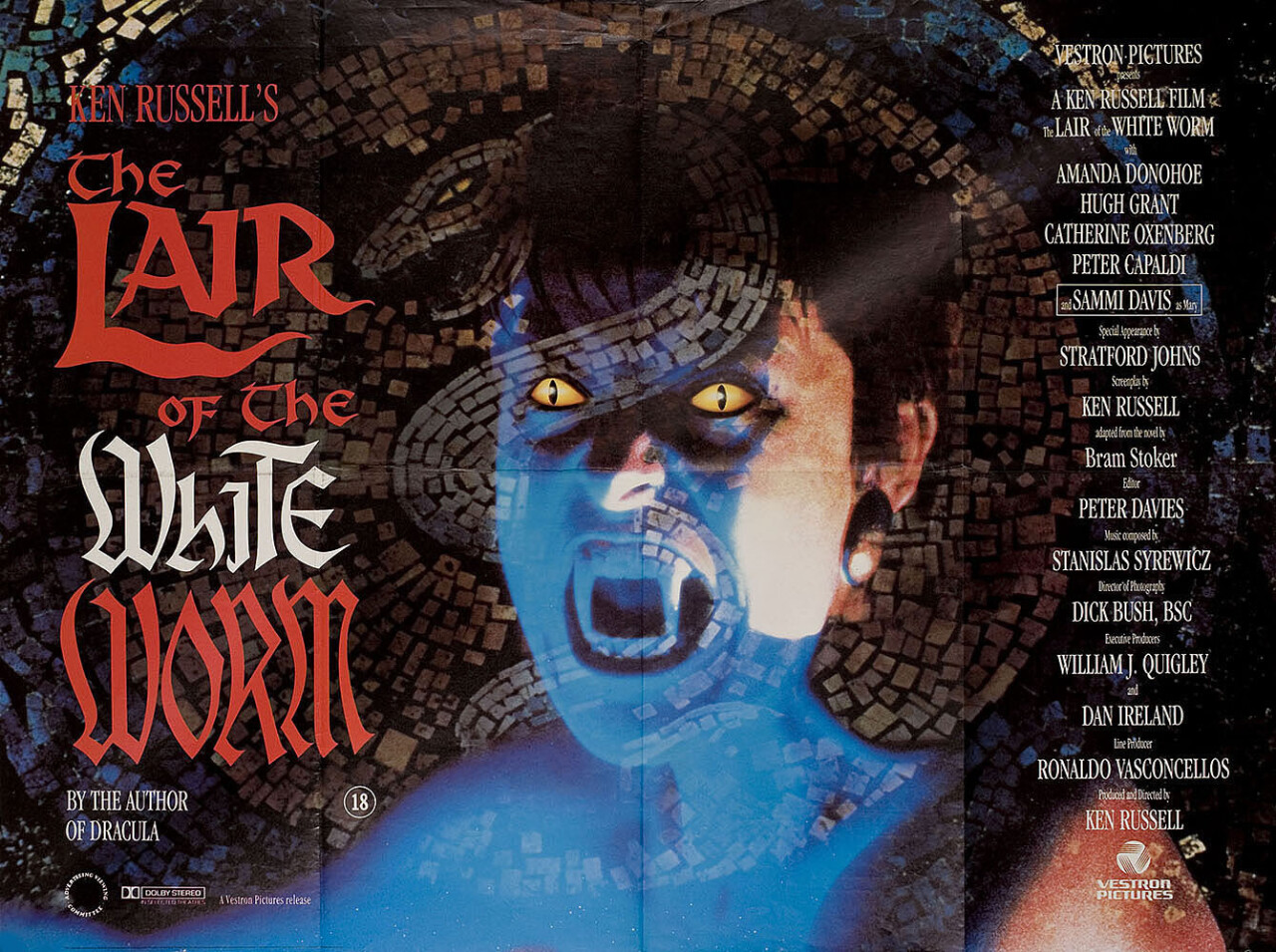 Логово Белого Червя (The Lair of the White Worm, 1988), режиссёр Кен Рассел, британский постер к фильму (ужасы, 1985 год)