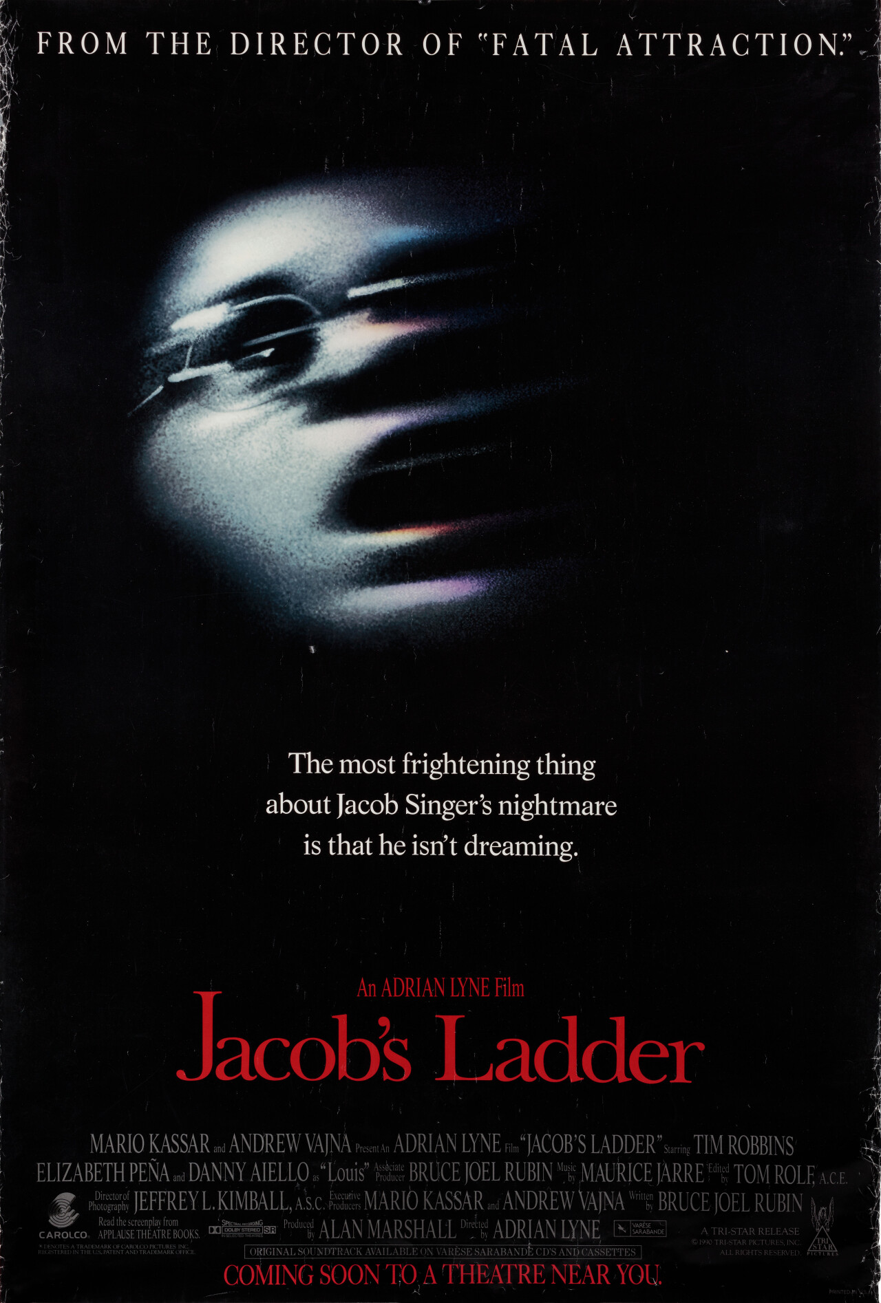 Лестница Иакова (Jacobs Ladder, 1990), режиссёр Адриан Лайн, американский постер к фильму (ужасы, 1990 год)