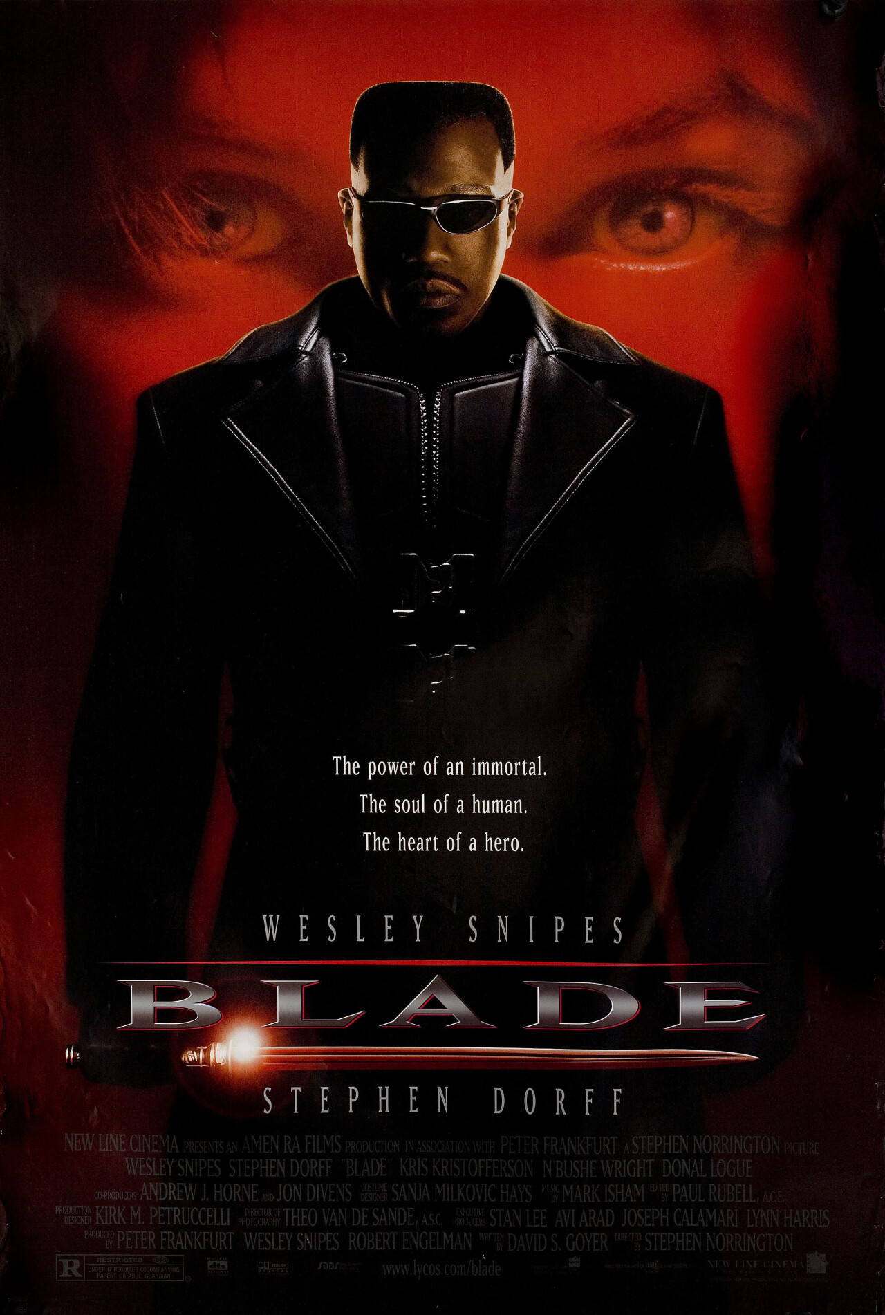 Блэйд (Blade, 1998), режиссёр Стивен Норрингтон, американский постер к фильму (ужасы, 1998 год)