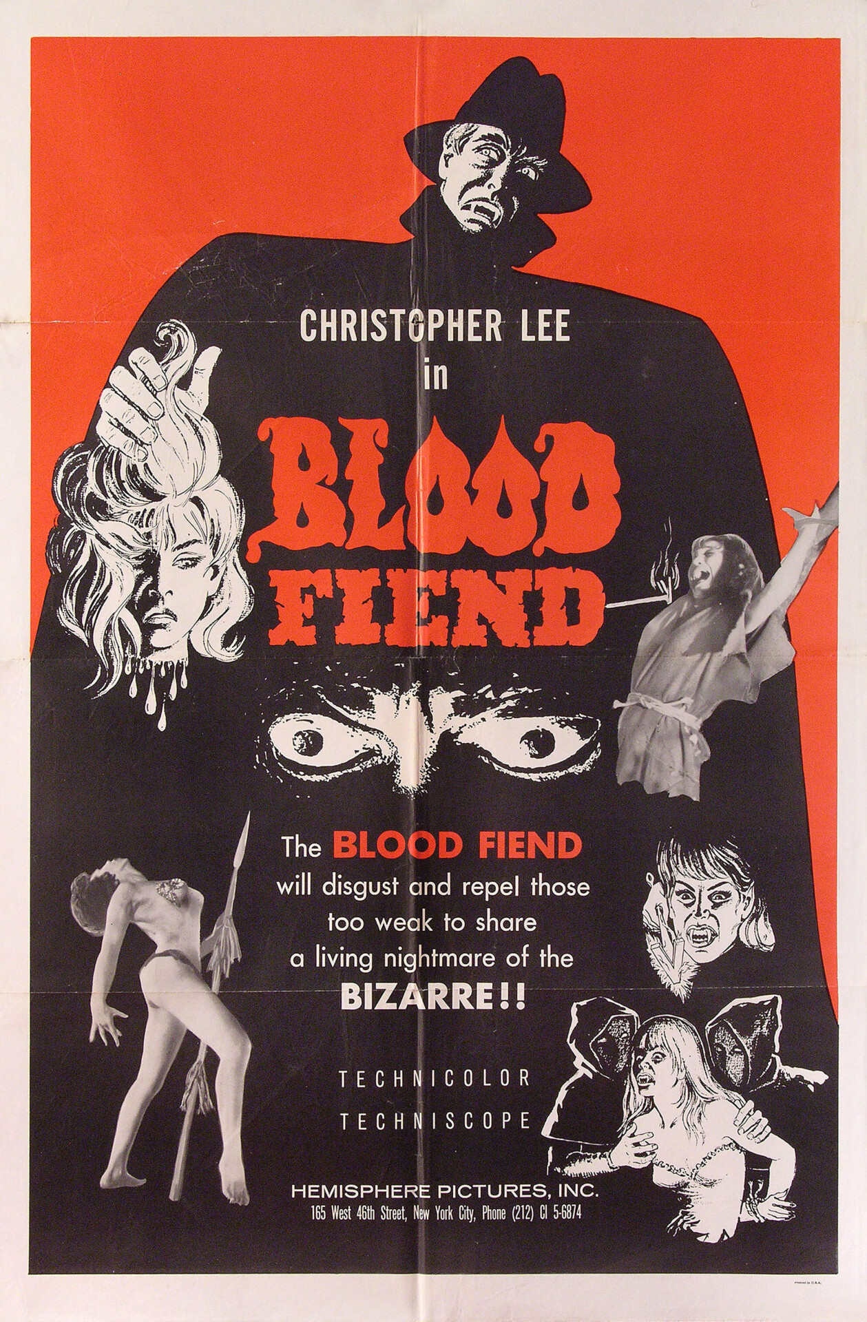 Театр смерти (Blood Fiend, 1967), режиссёр Сэмюэл Галлу, американский постер к фильму (ужасы, 1968 год)