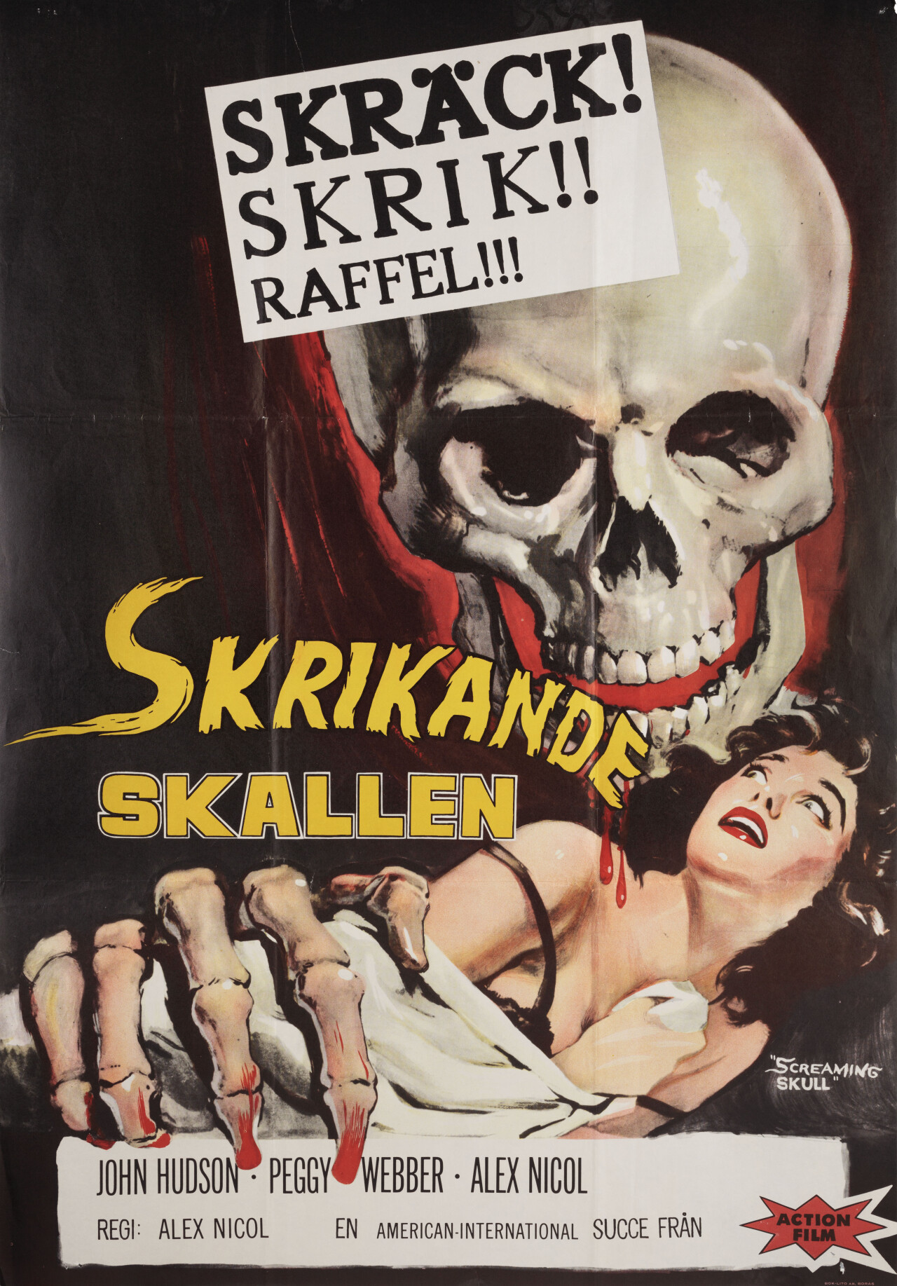 Кричащий череп (The Screaming Skull, 1958), режиссёр Алекс Николь, шведский постер к фильму (ужасы, 1958 год)