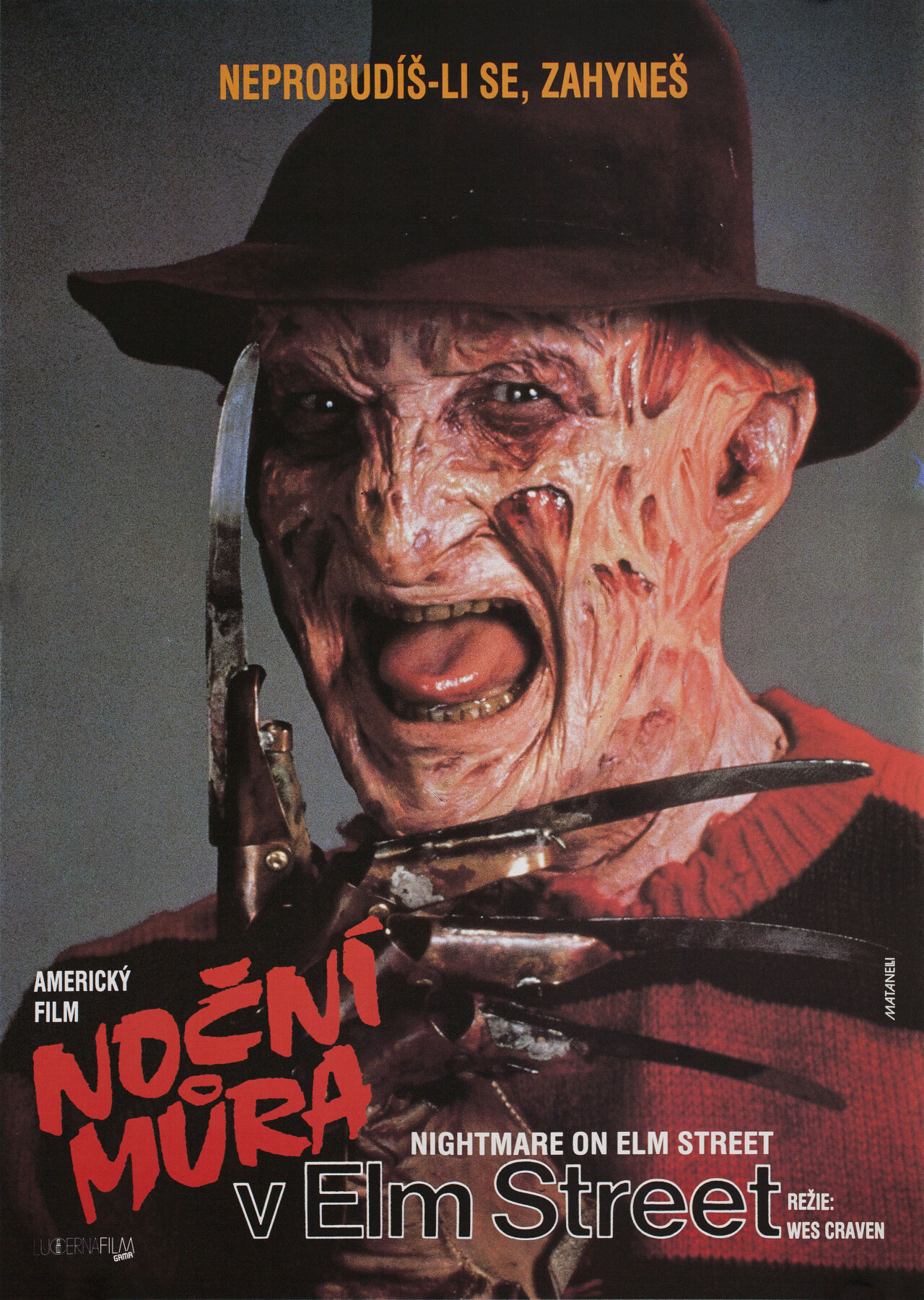 Кошмар на улице Вязов (A Nightmare on Elm Street, 1984), режиссёр Уэс Крэйвен, чехословацкий постер к фильму (ужасы, 1984 год)