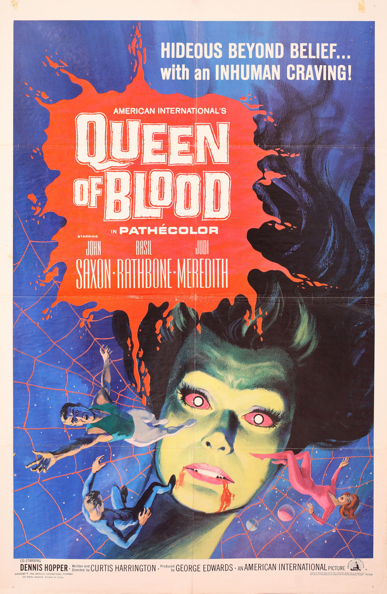 Кровавая королева (Queen of Blood, 1966), режиссёр Кертис Харрингтон, американский постер к фильму (ужасы, 1966 год)
