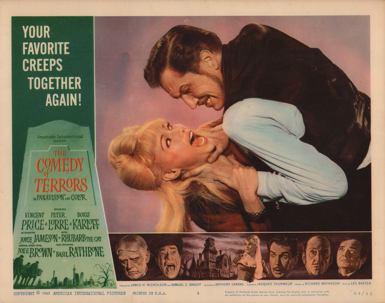 Комедия ужасов (The Comedy of Terrors, 1963), режиссёр Жак Турнер, американский постер к фильму, автор Рейнольд Браун (ужасы, 1964 год)