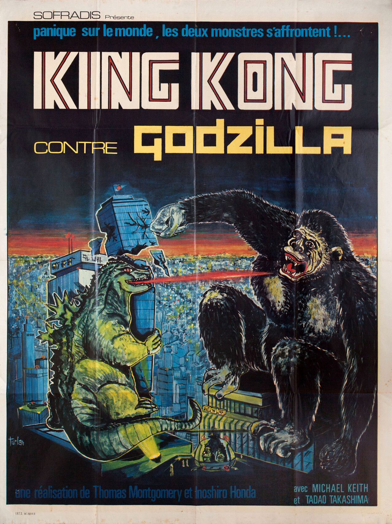 Кинг-Конг против Годзиллы (King Kong vs. Godzilla, 1962), режиссёр Иширо Хонда, французский постер к фильму (монстры, 1963 год)
