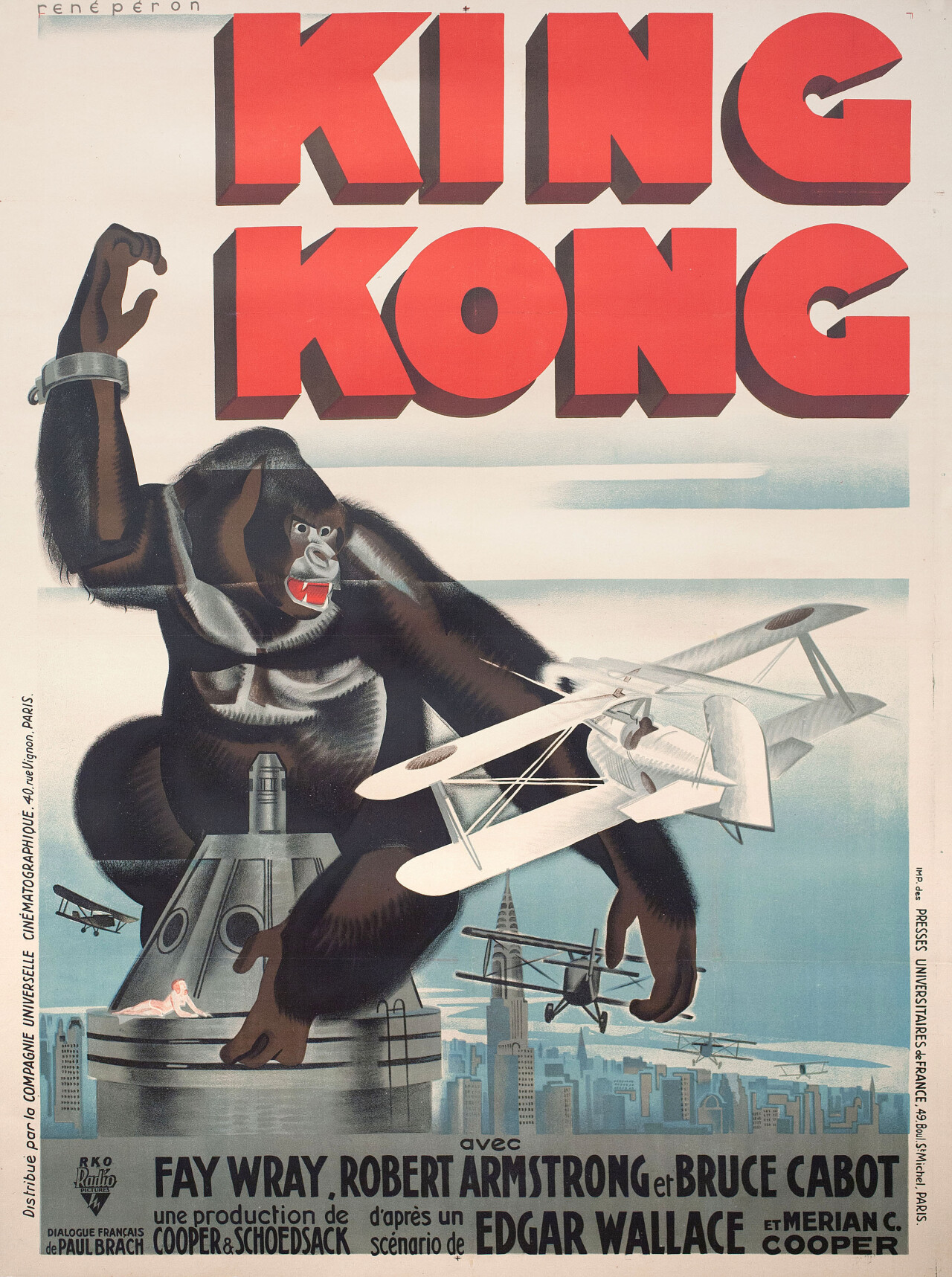 Кинг Конг (King Kong, 1933), режиссёр Мериан К. Купер, французский постер к фильму, автор Рене Перон (монстры, 1933 год)
