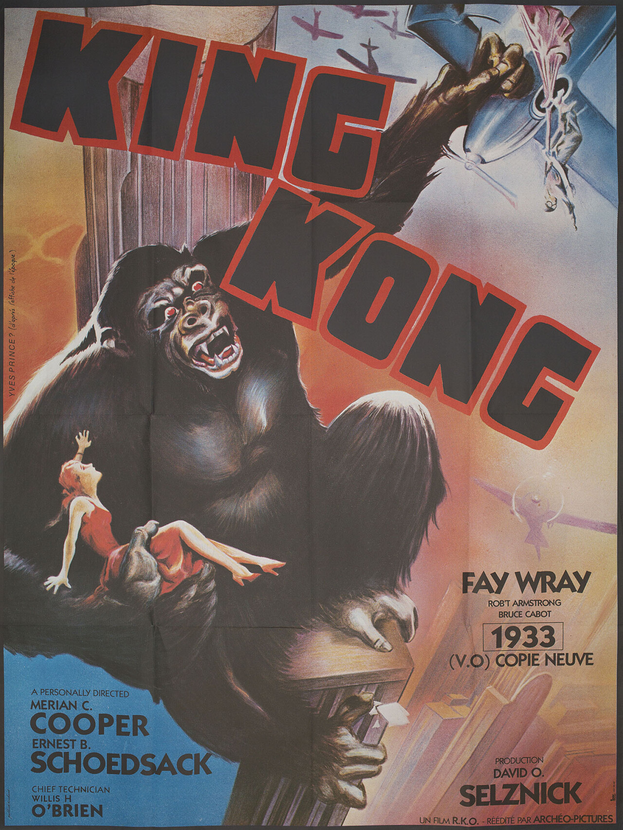 Кинг Конг (King Kong, 1933), режиссёр Мериан К. Купер, французский постер к фильму, автор Ив Принс (монстры, 1980 год)