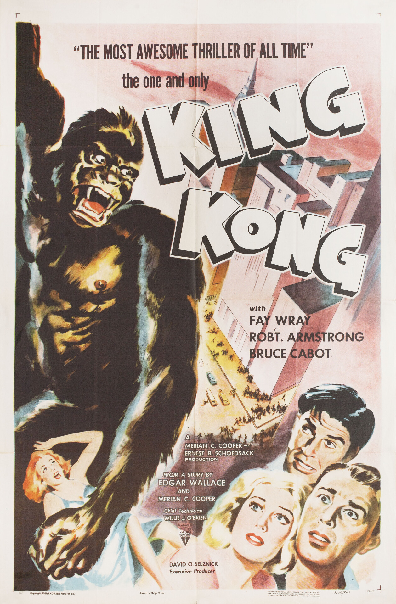 Кинг Конг (King Kong, 1933), режиссёр Мериан К. Купер, американский постер к фильму (ужасы, 1956 год)