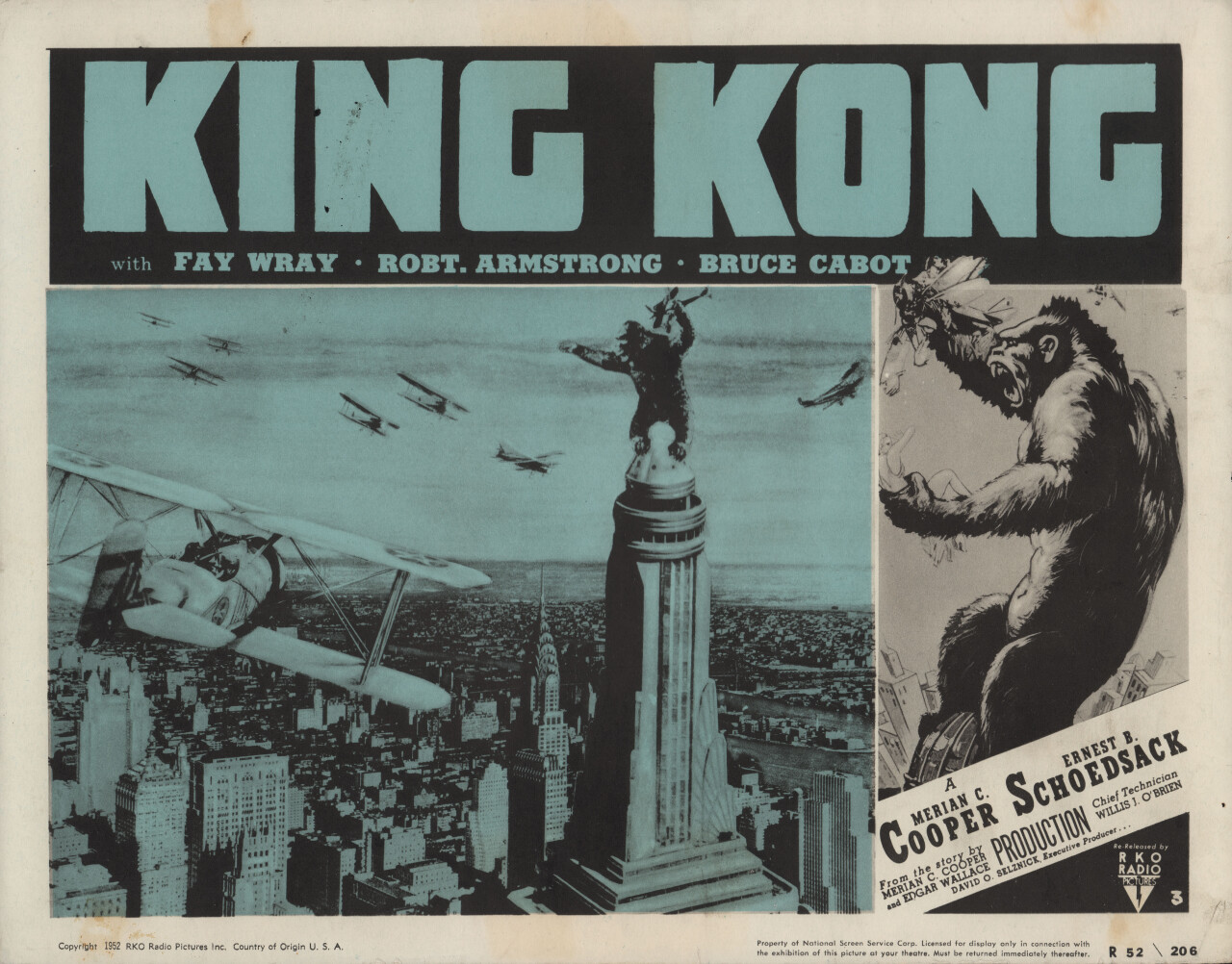Кинг Конг (King Kong, 1933), режиссёр Мериан К. Купер, американский постер к фильму (монстры, 1952)