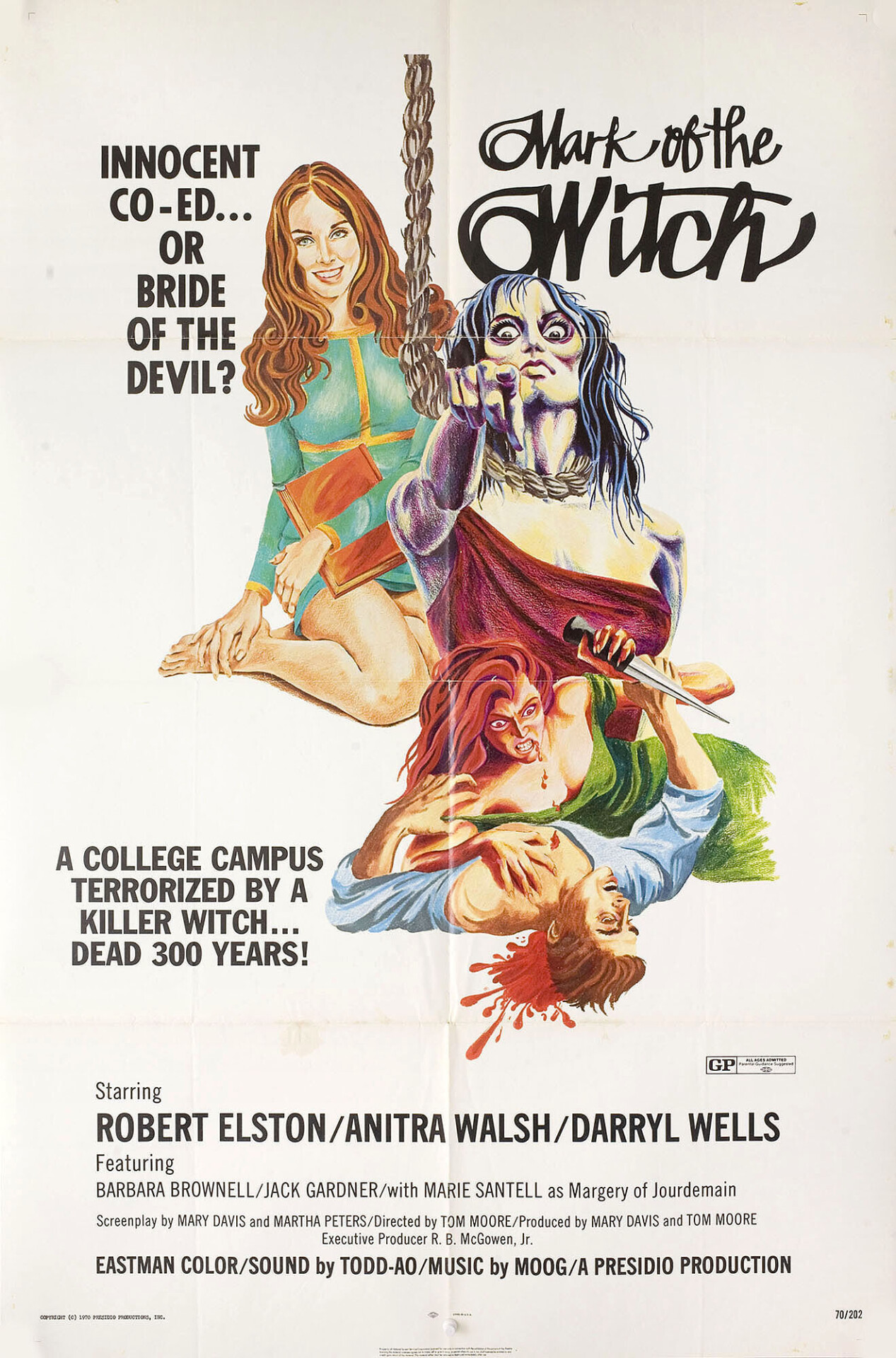 Отметина ведьмы (Mark of the Witch, 1970), режиссёр Том Мур, американский постер к фильму (ужасы, 1970 год)