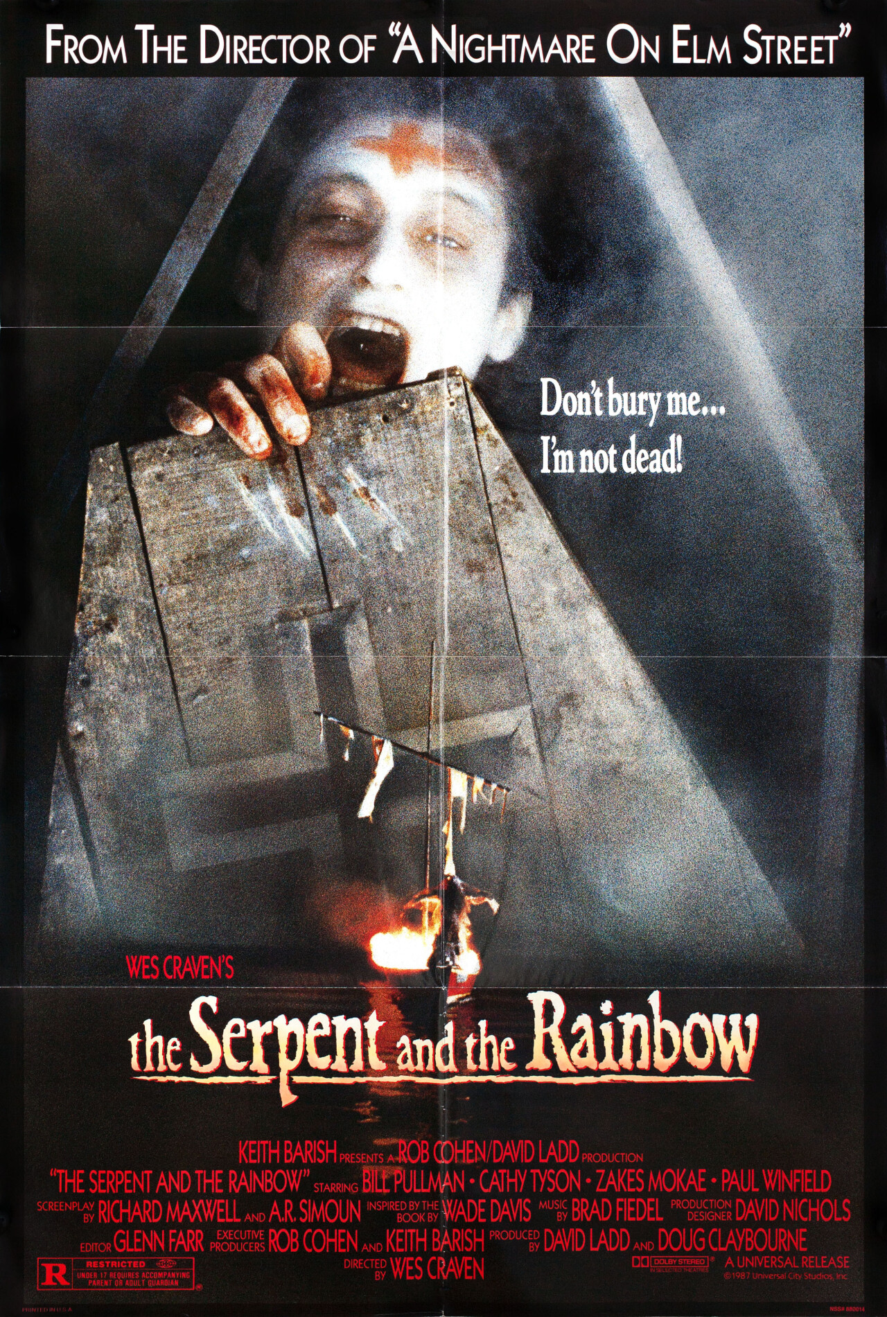 Змей и Радуга (The Serpent and the Rainbow, 1988), режиссёр Уэс Крэйвен, американский постер к фильму (ужасы, 1989 год)