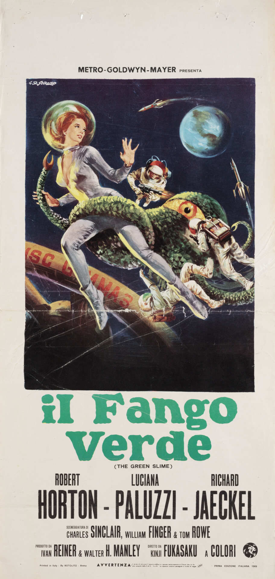 Зеленая слизь (The Green Slime, 1968), режиссёр Кинджи Фукасаку, итальянский постер к фильму, автор Дж. Ди Стефано (ужасы, 1969 год)