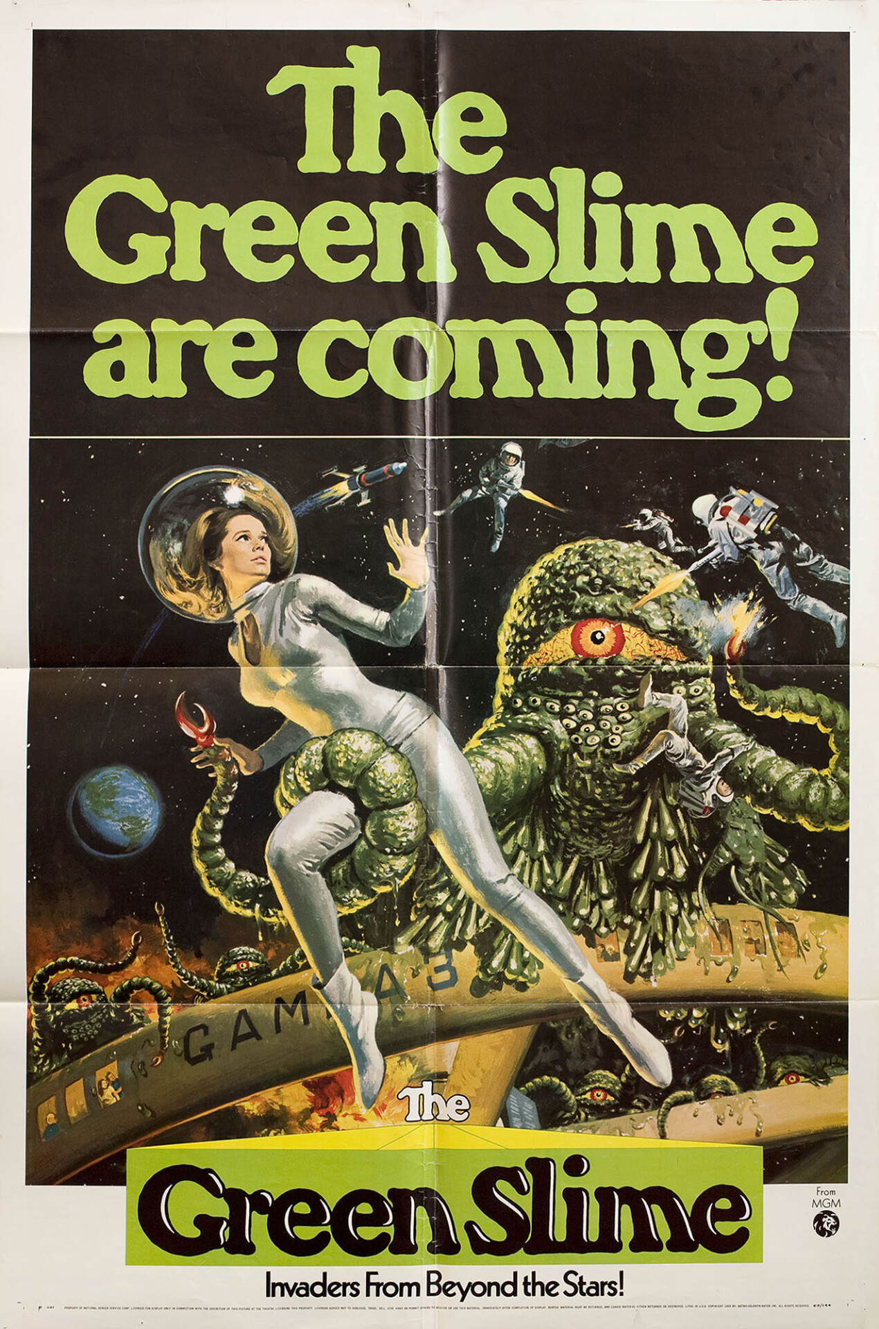 Зеленая слизь (The Green Slime, 1968), режиссёр Кинджи Фукасаку, американский постер к фильму (ужасы, 1969 год)