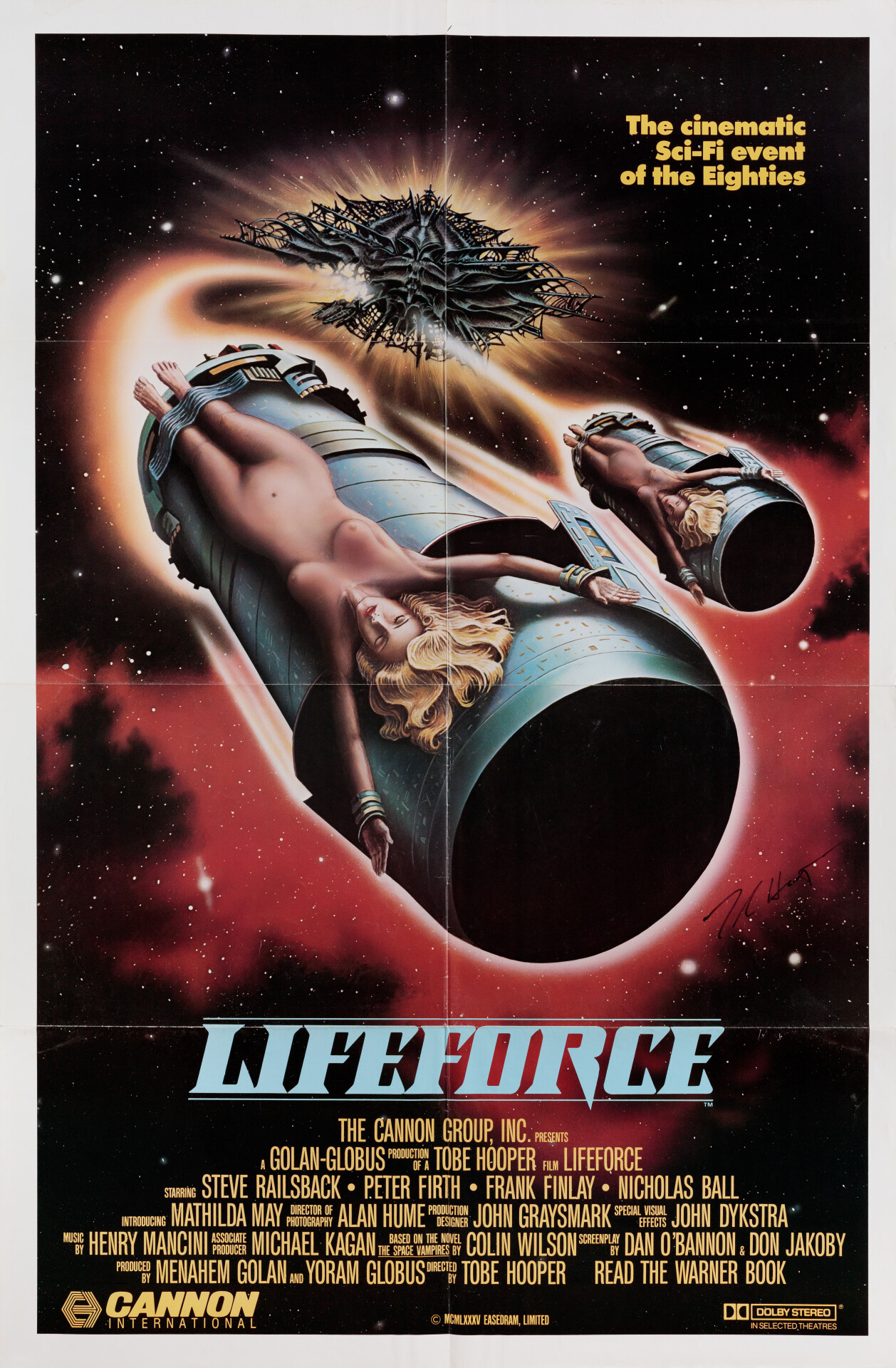 Жизненная сила (Lifeforce, 1985), режиссёр Тобе Хупер, американский постер к фильму (ужасы, 1985 год)