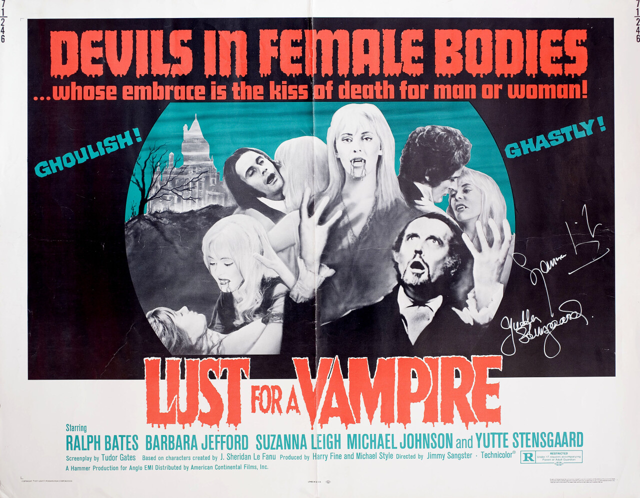 Влечение к вампиру (Lust for a Vampire, 1971), режиссёр Джимми Сангстер, американский постер к фильму (Hummer horror, 1971 год)