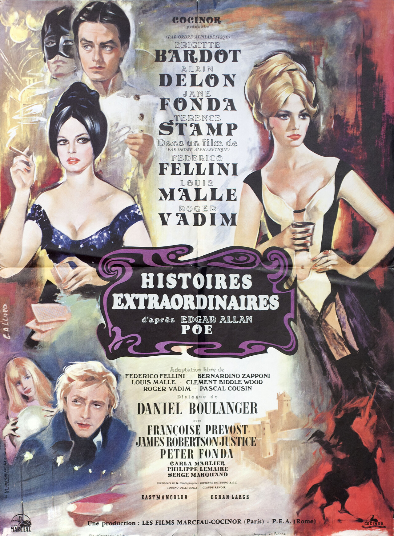 Духи мертвых, режиссёр Федерико Феллини, французский постер к фильму, автор Гилберт Аллард (ужасы, 1968 год)