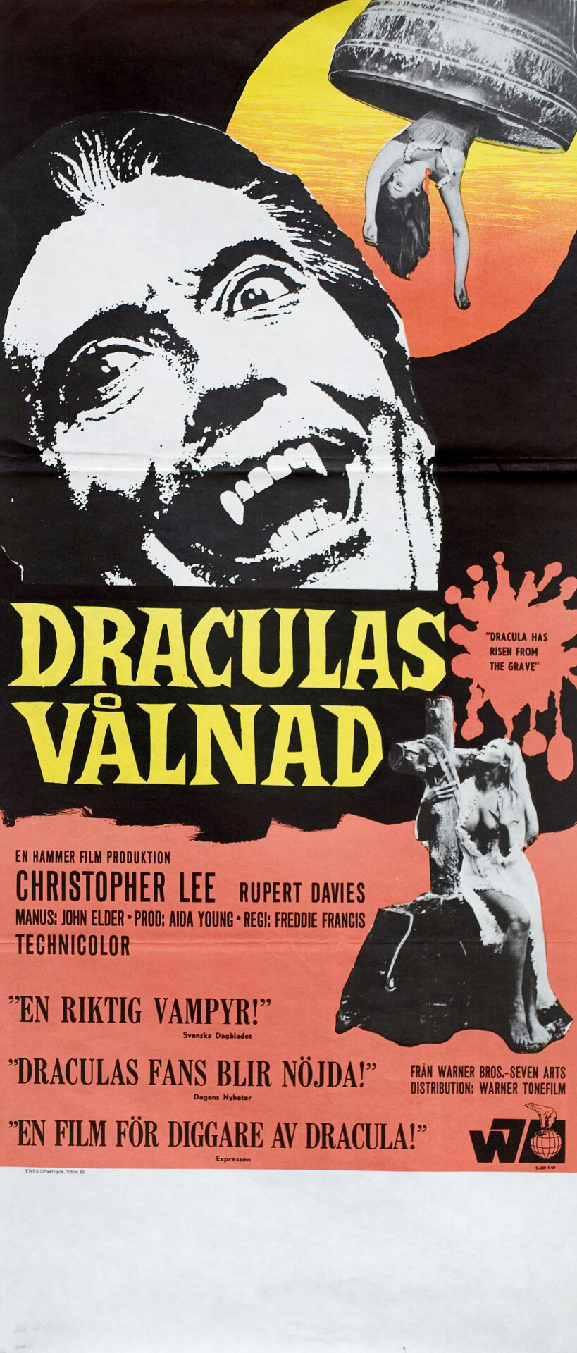 Дракула восстал из могилы (Dracula Has Risen from the Grave, 1968), режиссёр Фредди Фрэнсис, шведский постер к фильму (Hummer horror, 1969 год)