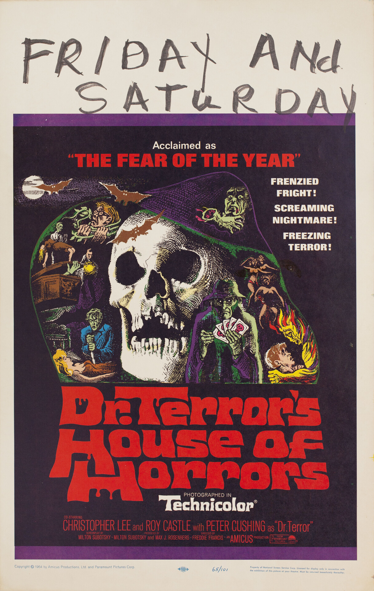 Дом ужасов доктора Террора (Dr. Terrors House of Horrors, 1965), режиссёр Фредди Фрэнсис, американский постер к фильму (ужасы, 1965 год)