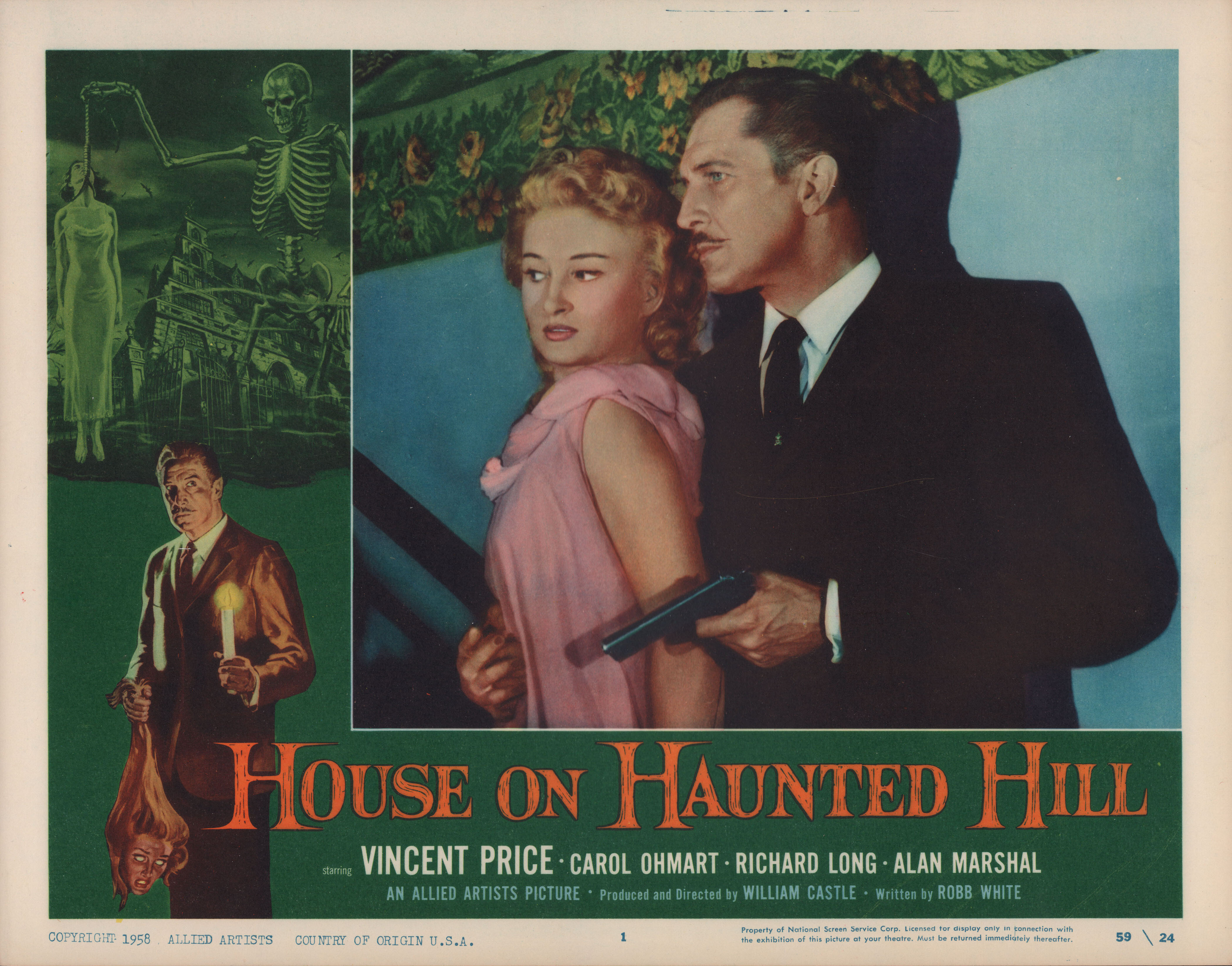 Дом ночных призраков (House on Haunted Hill, 1959), режиссёр Уильям Касл, американский постер к фильму (ужасы, 1959 год)
