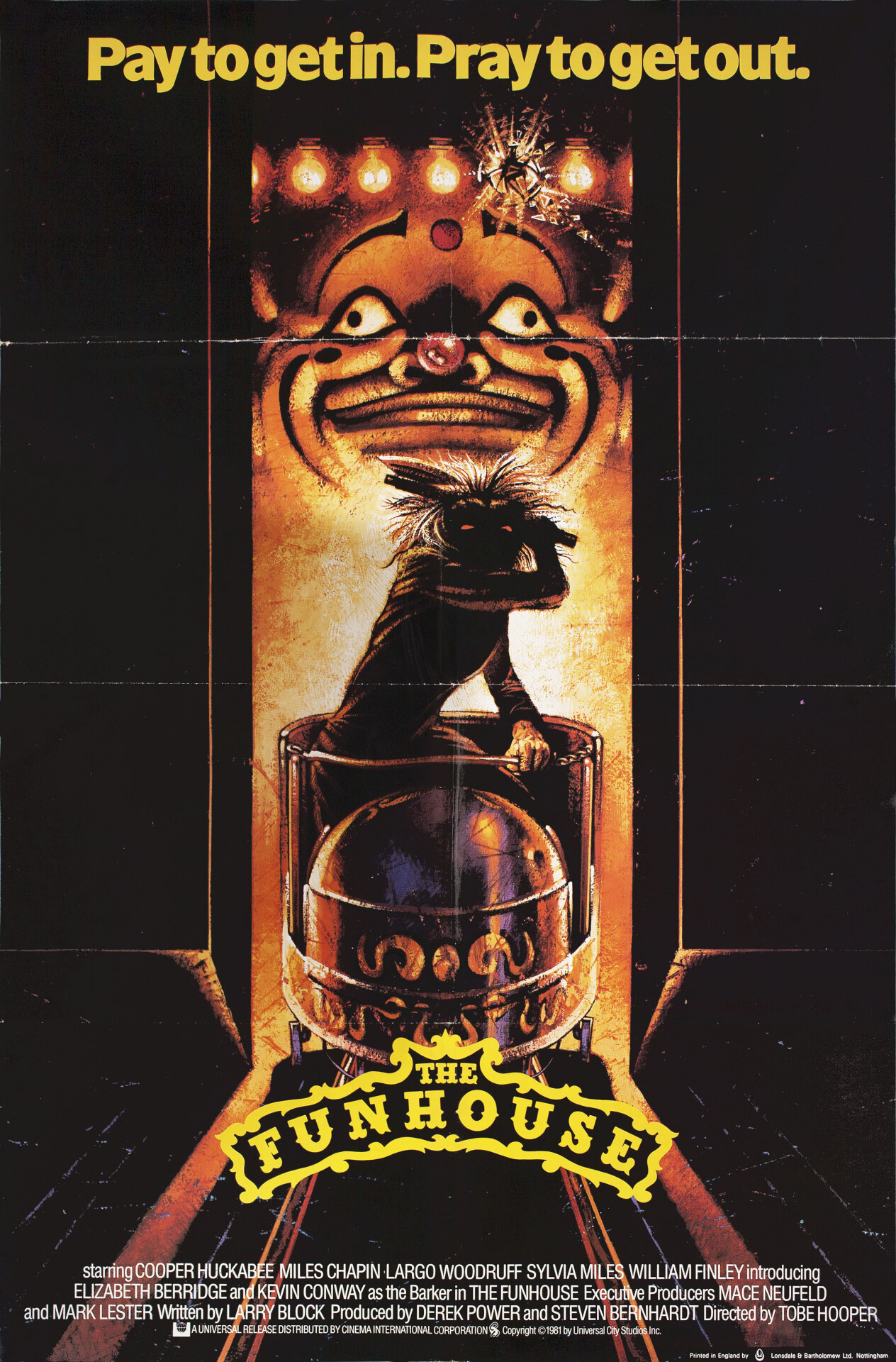 Смертельная забава (The Funhouse, 1981), режиссёр Тобе Хупер, британский постер к фильму (ужасы, 1981 год)
