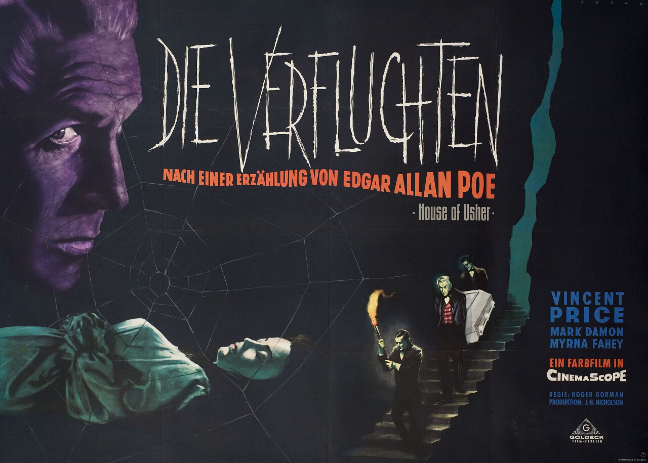 Дом Ашеров (House of Usher, 1960), режиссёр Роджер Корман, немецкий (ФРГ) постер к фильму, автор Бруно Рехак (ужасы, 1961 год)