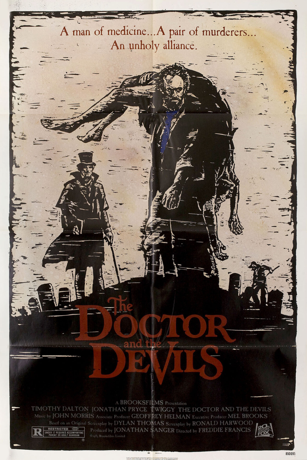 Доктор и дьяволы (The Doctor and the Devils, 1985), режиссёр Фредди Фрэнсис, американский постер к фильму, автор Дэниел Гузе (ужасы, 1985 год)