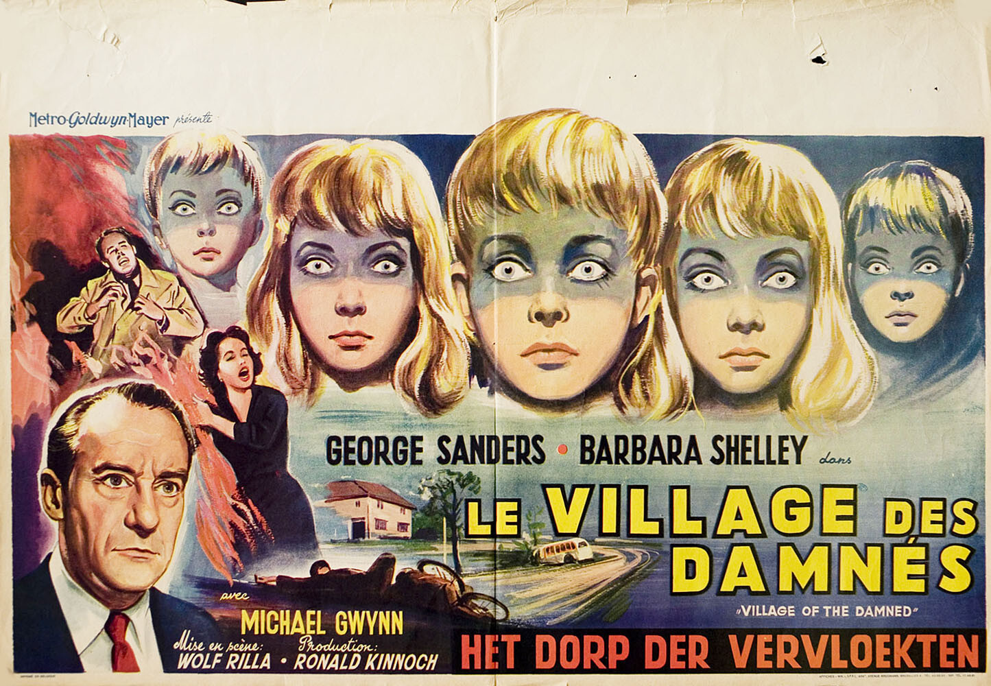 Деревня Проклятых (Village of the Damned, 1960), режиссёр Вольф Рилла, бельгийский постер к фильму, автор Вик (ужасы, 1960 год)