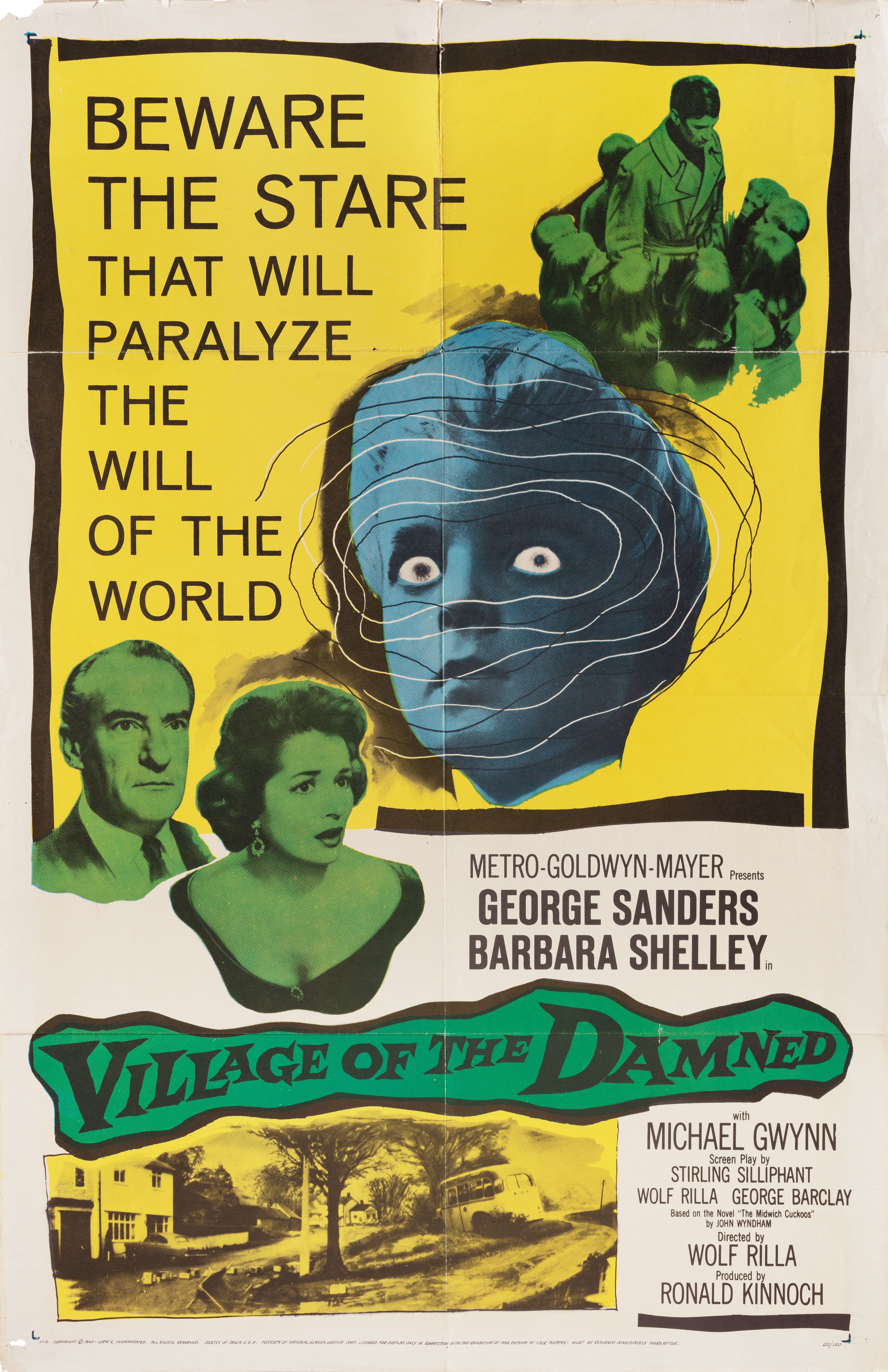 Деревня Проклятых (Village of the Damned, 1960), режиссёр Вольф Рилла, американский постер к фильму (ужасы, 1960 год)