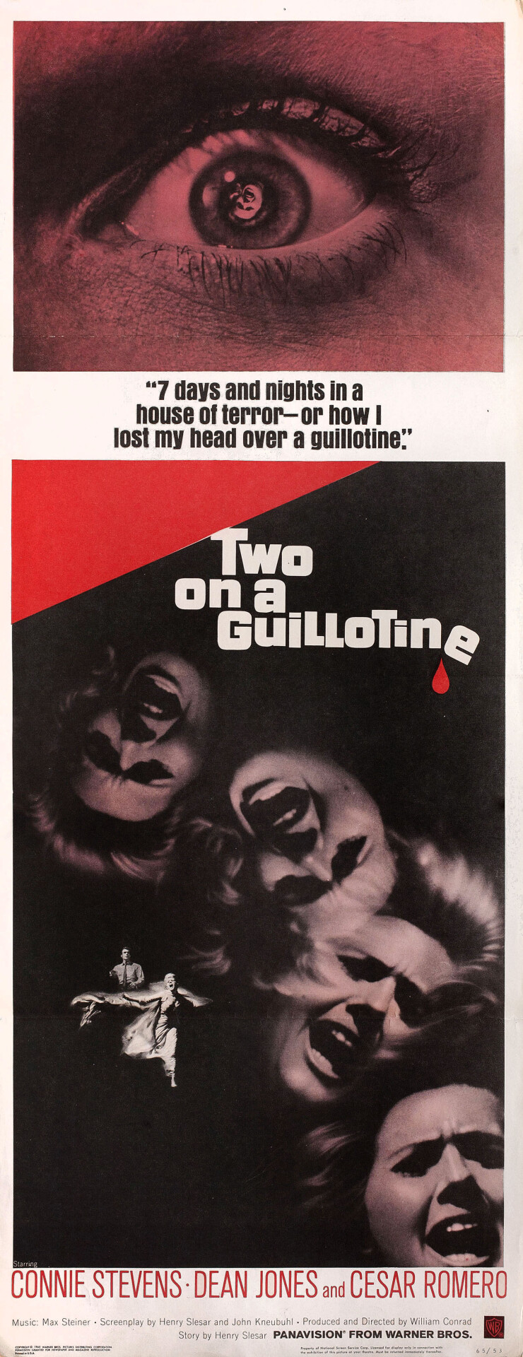 Двое на гильотине (Two on a Guillotine, 1965), режиссёр Уильям Конрад, американский постер к фильму (ужасы, 1965 год)