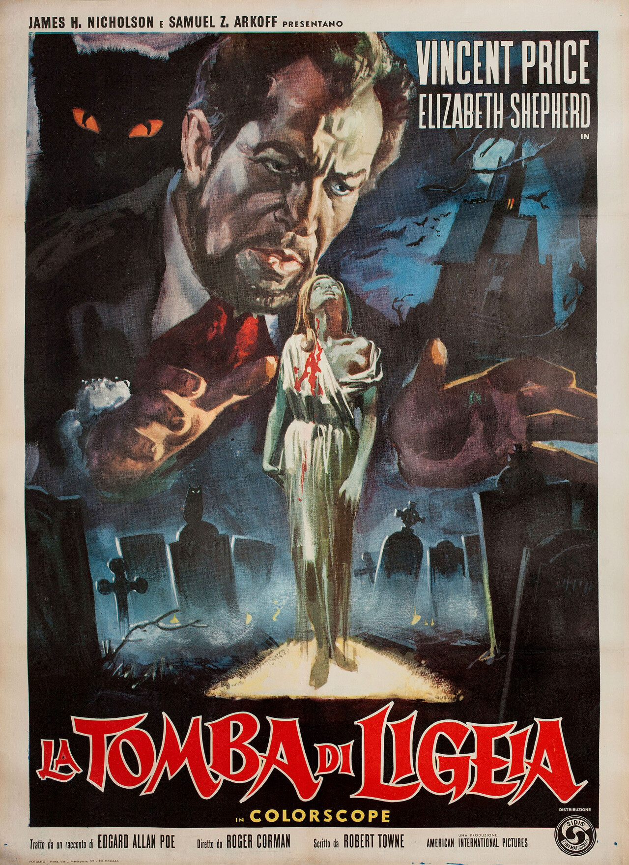 Гробница Лигейи (The Tomb of Ligeia, 1964), режиссёр Роджер Корман, итальянский постер к фильму (ужасы, 1965)