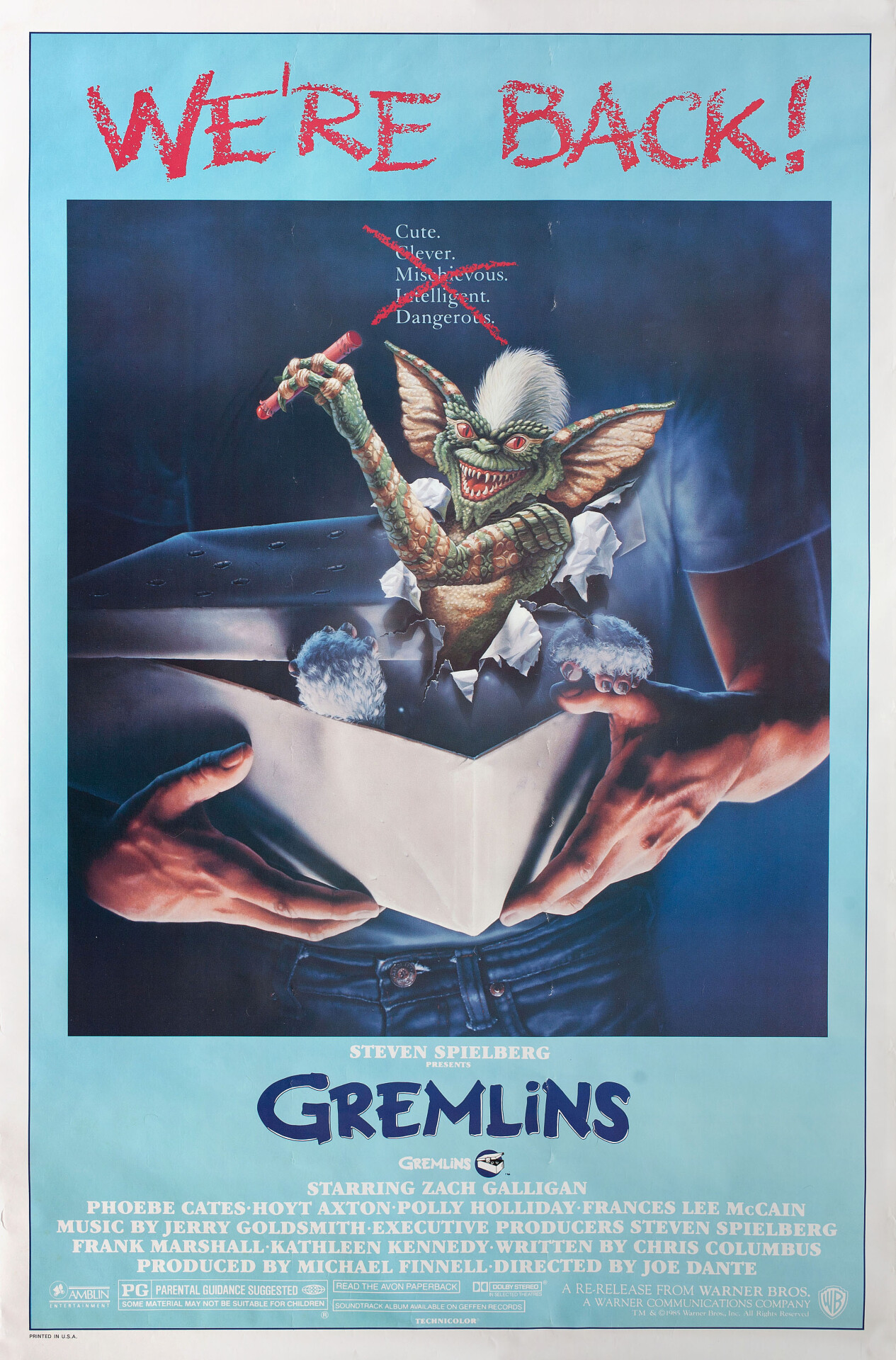 Гремлины (Gremlins, 1984), режиссёр Джо Данте, американский постер к фильму (ужасы, 1985 год)