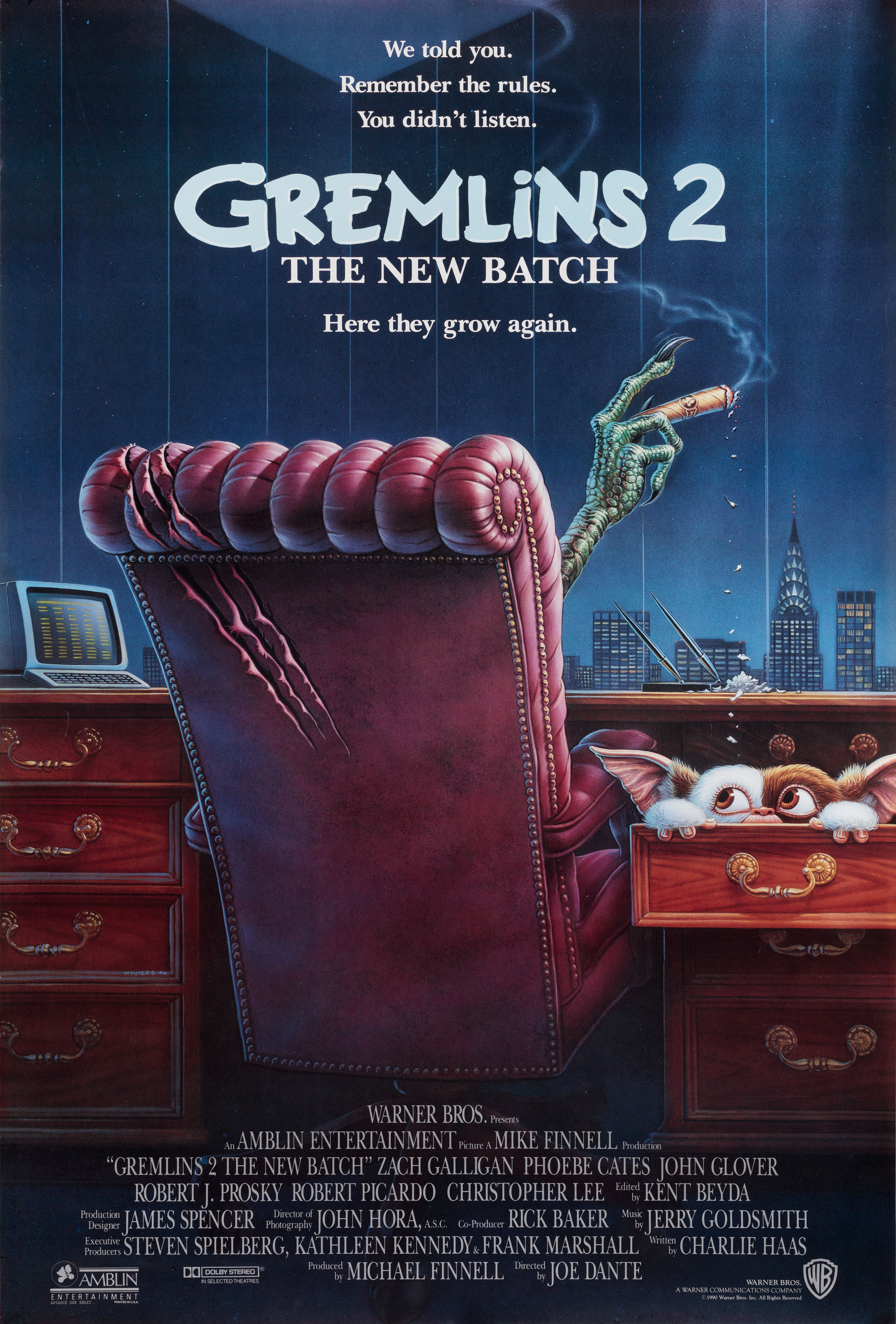 Гремлины 2: Новенькая партия (Gremlins 2 The New Batch, 1990), режиссёр Джо Данте, американский постер к фильму (ужасы, 1990 год)
