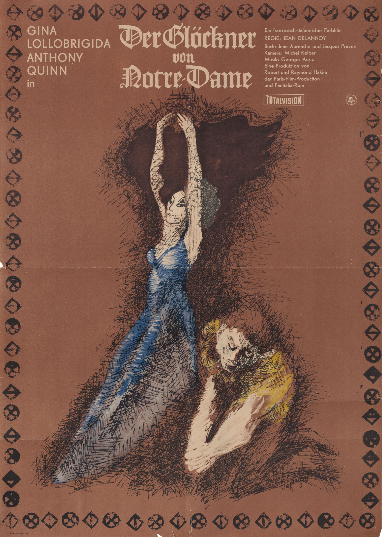 Собор Парижской Богоматери (The Hunchback of Notre Dame, 1956), режиссёр Жан Делануа, East немецкий (ФРГ) постер к фильму, автор Нагенаст (ужасы, 1972 год)