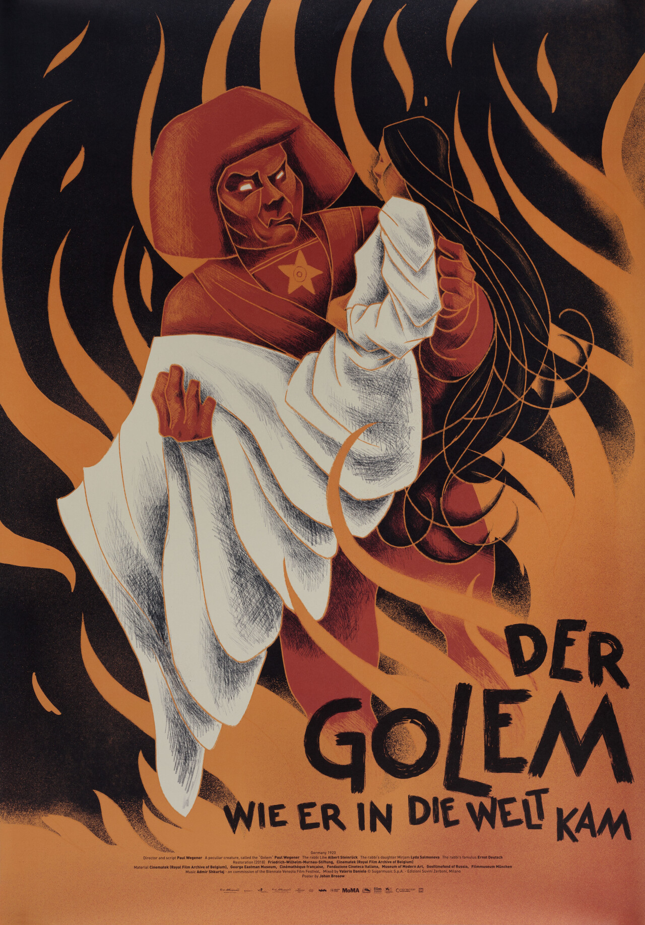 Голем, как он пришёл в мир (The Golem, 1920), режиссёр Пауль Вегенер, шведский постер к фильму, автор Йохан Брозов (ужасы, 2021 год)
