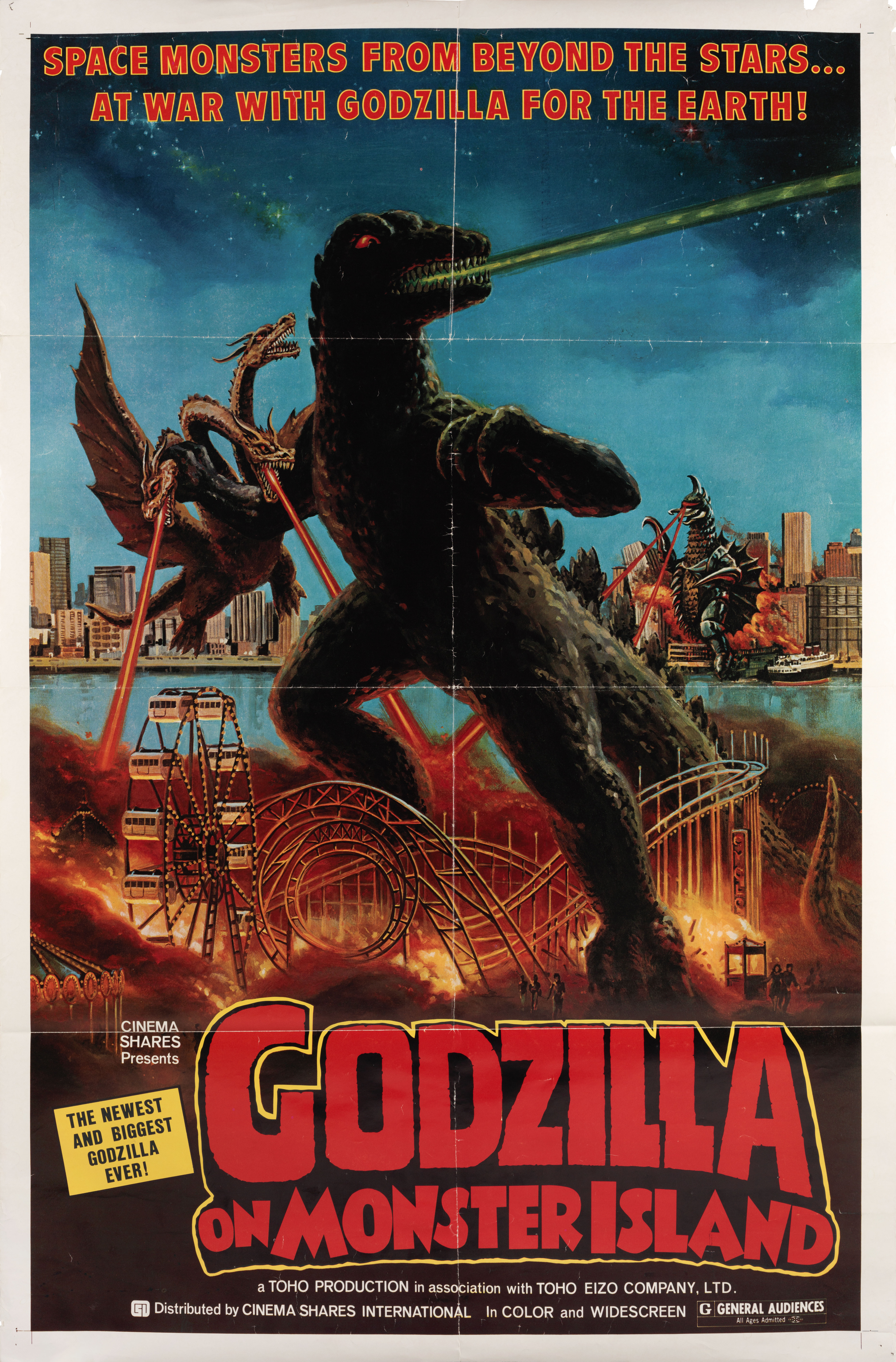 Годзилла против Гайгана (Godzilla Vs. Gigan, 1972), режиссёр Джун Фукуда, американский постер к фильму (монстры, 1976 год)