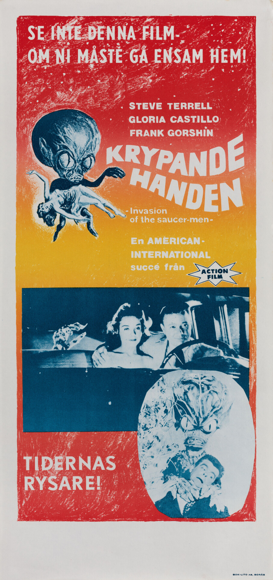 Вторжение обитателей летающих тарелок (Invasion of the Saucer Men, 1957), режиссёр Эдвард Л. Кан, шведский постер к фильму (ужасы, 1957 год)