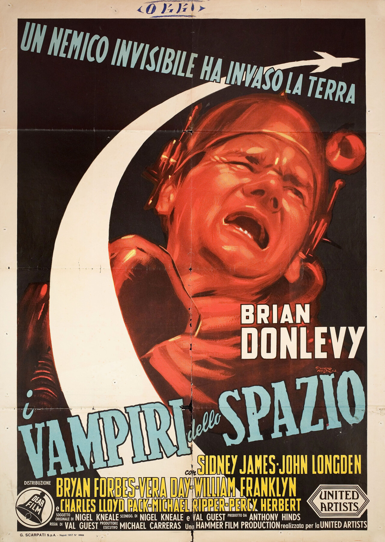 Враг из космоса (Enemy from Space, 1957), режиссёр Вал Гест, итальянский постер к фильму, автор Джулиано Нистри (Hummer horror, 1957 год)