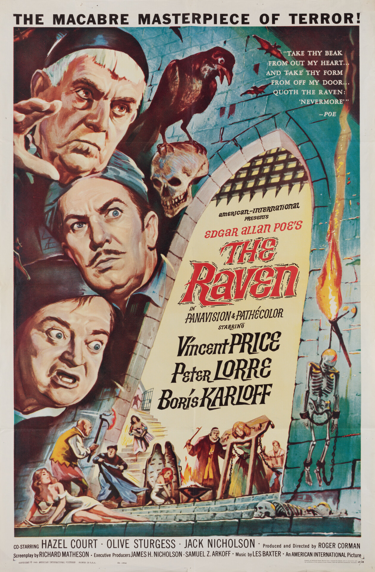 Ворон (The Raven, 1963), режиссёр Роджер Корман, американский постер к фильму, автор Рейнольд Браун (ужасы, 1963 год)