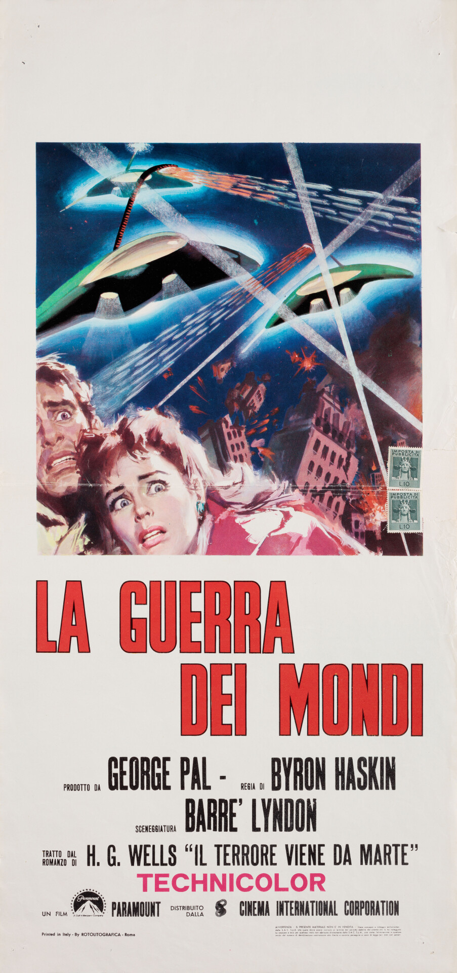 Война миров (The War of the Worlds, 1953), режиссёр Байрон Хаскин, итальянский постер к фильму (ужасы, 1970 год)