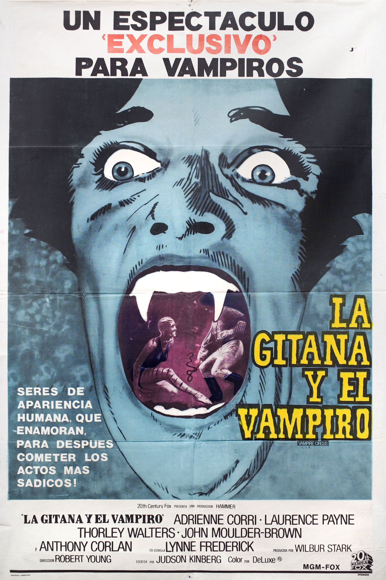 Цирк вампиров  (Vampire Circus, 1972), режиссёр Роберт Янг, аргентинский постер к фильму (Hummer horror, 1972 год)