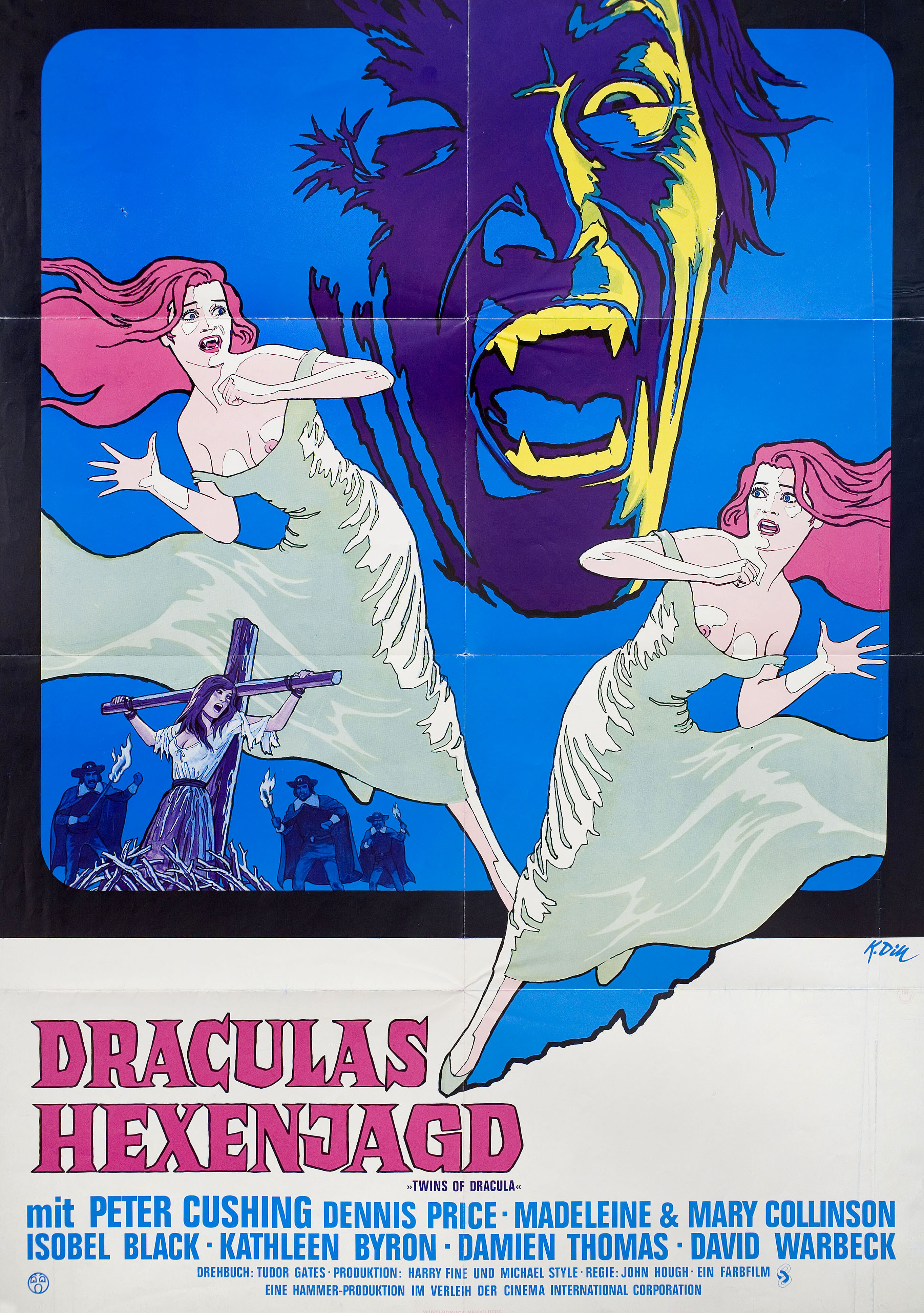 Близнецы Дракулы (Twins of Dracula, 1971), режиссёр Джон Хаф, немецкий (ФРГ) постер к фильму (Hummer horror, 1973 год)